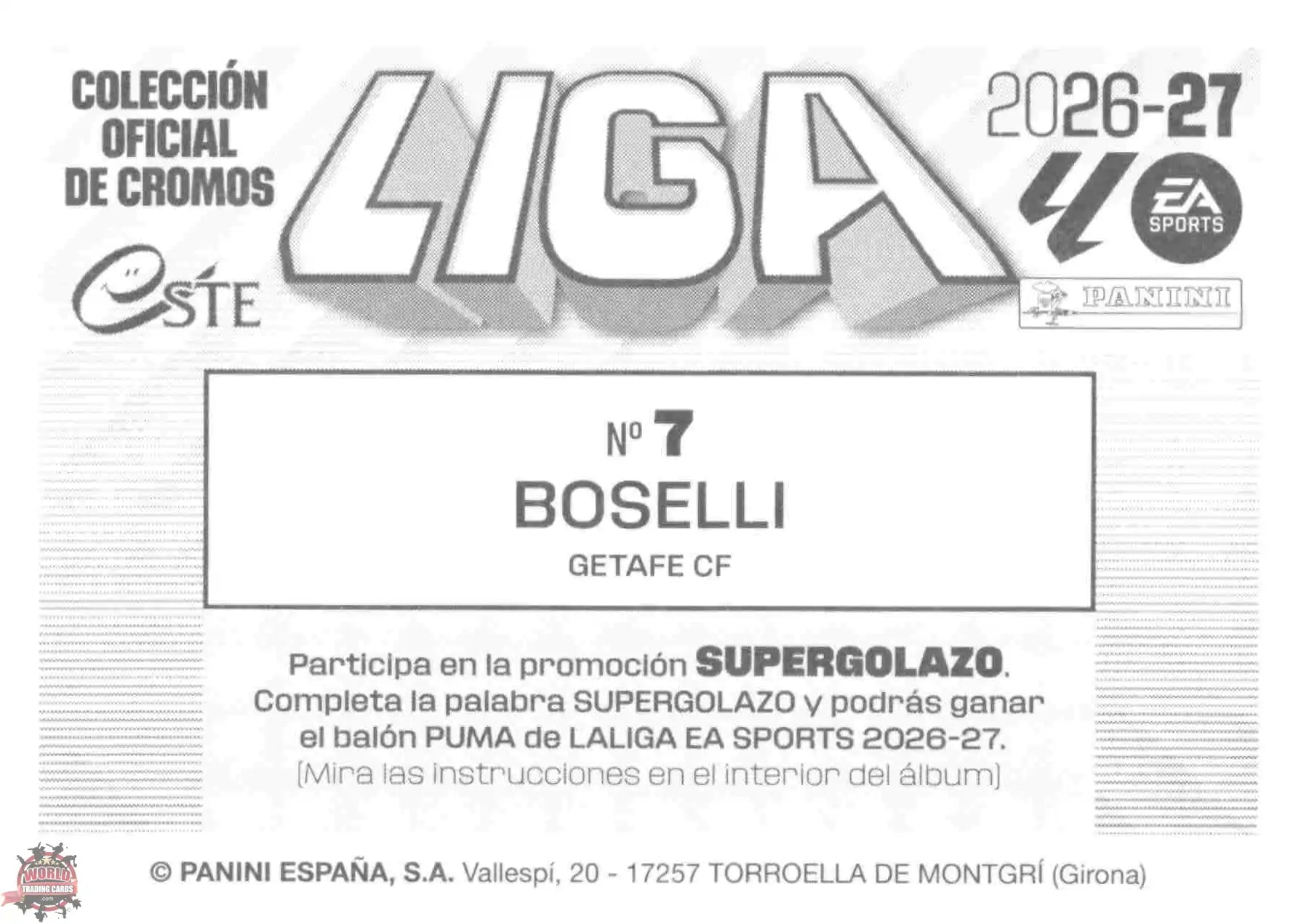 Panini | Liga Este | 2026-2027 | Getafe CF | Basico | #07 | Boselli