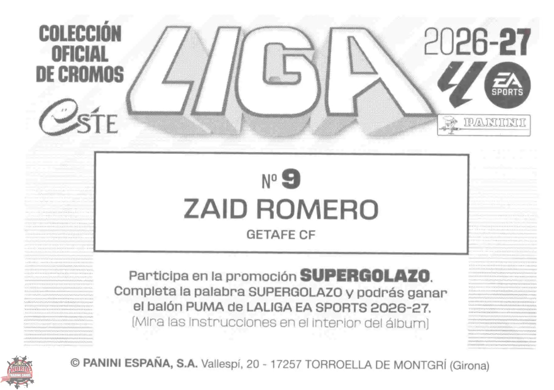 Panini | Liga Este | 2026-2027 | Getafe CF | Basico | #09 | Zaid Romero