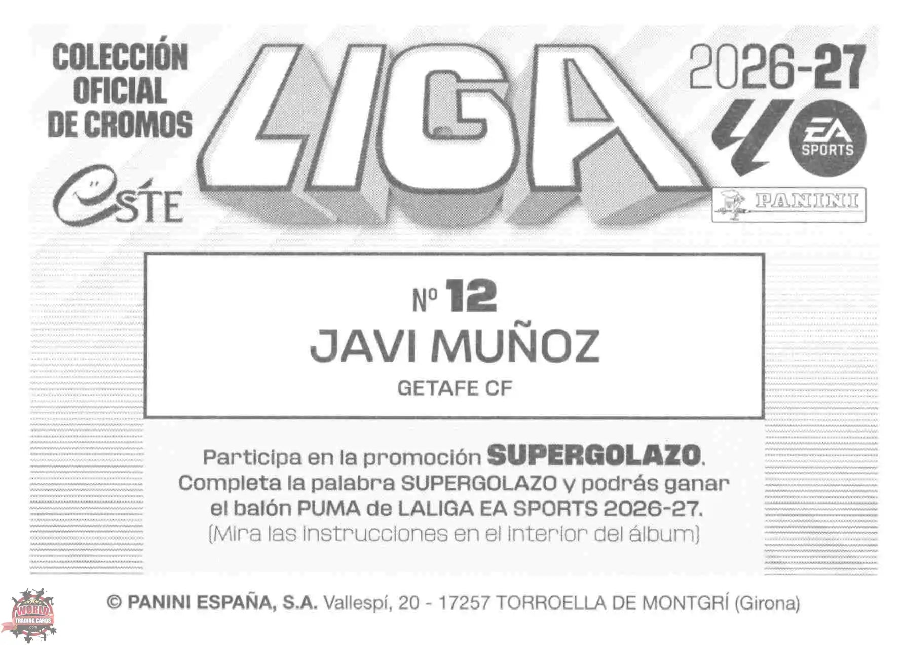 Panini | Liga Este | 2026-2027 | Getafe CF | Basico | #12 | Javi Muñoz