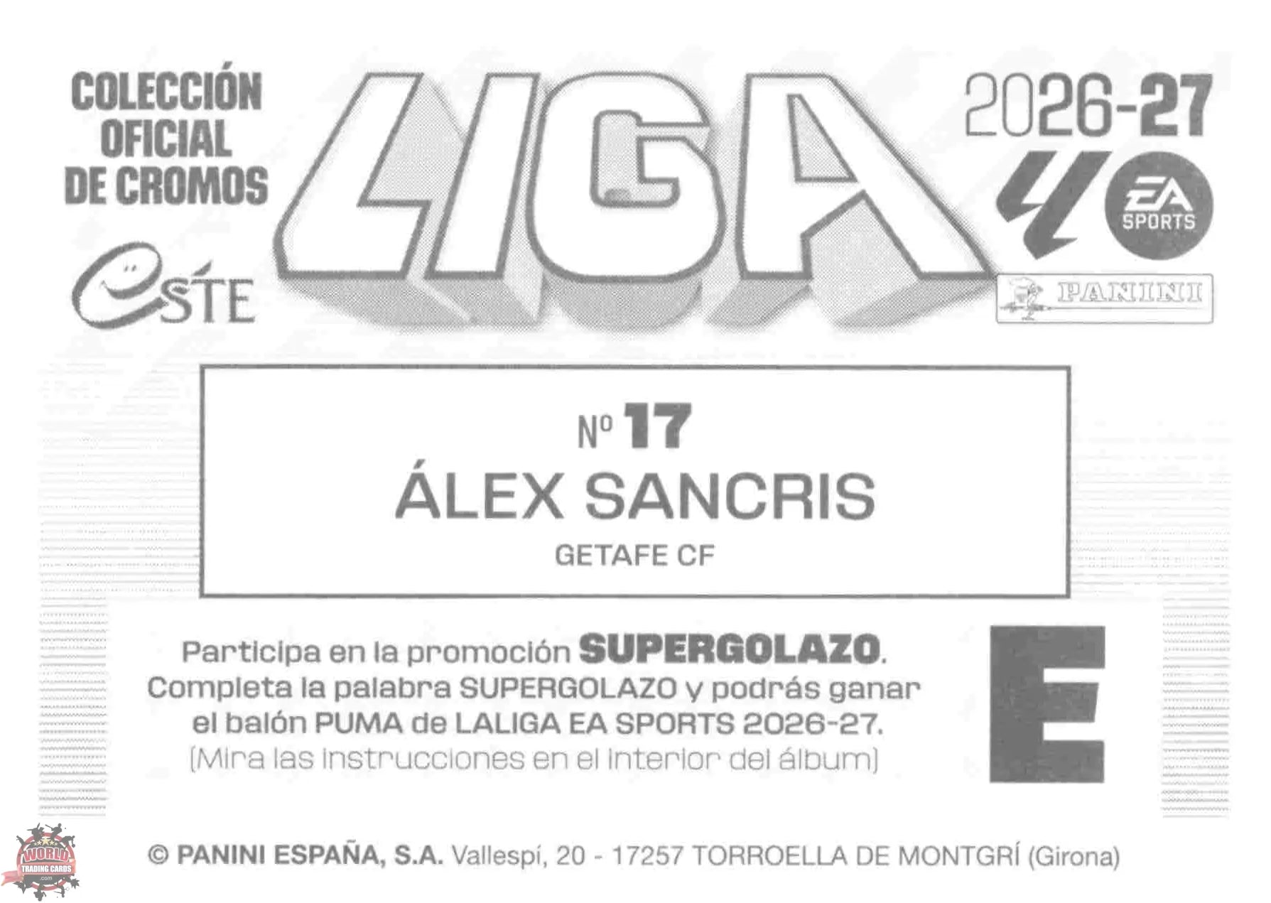 Panini | Liga Este | 2026-2027 | Getafe CF | Basico | #17 | Álex Sancris