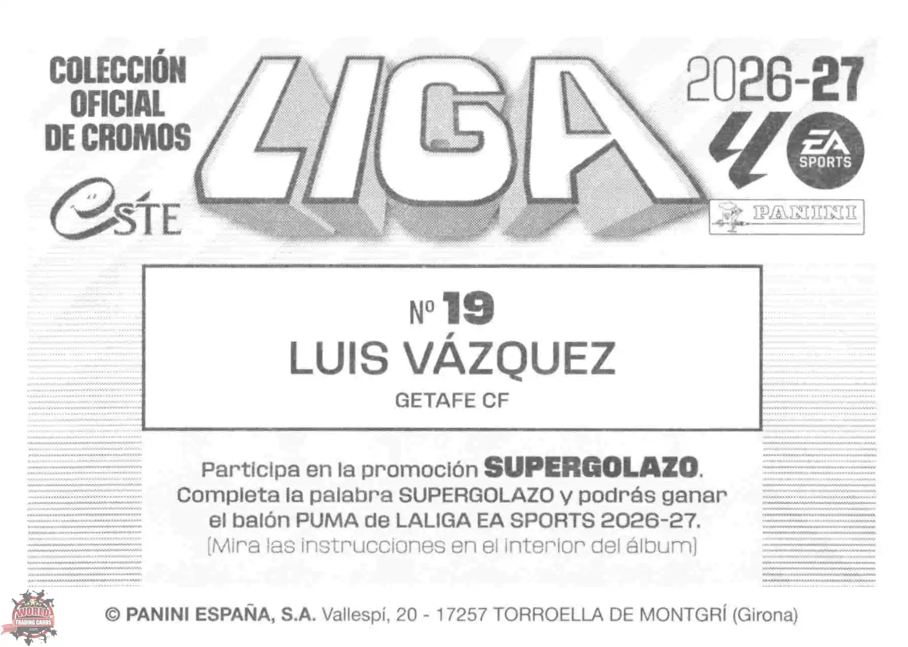 Panini | Liga Este | 2026-2027 | Getafe CF | Basico | #19 | Luis Vázquez