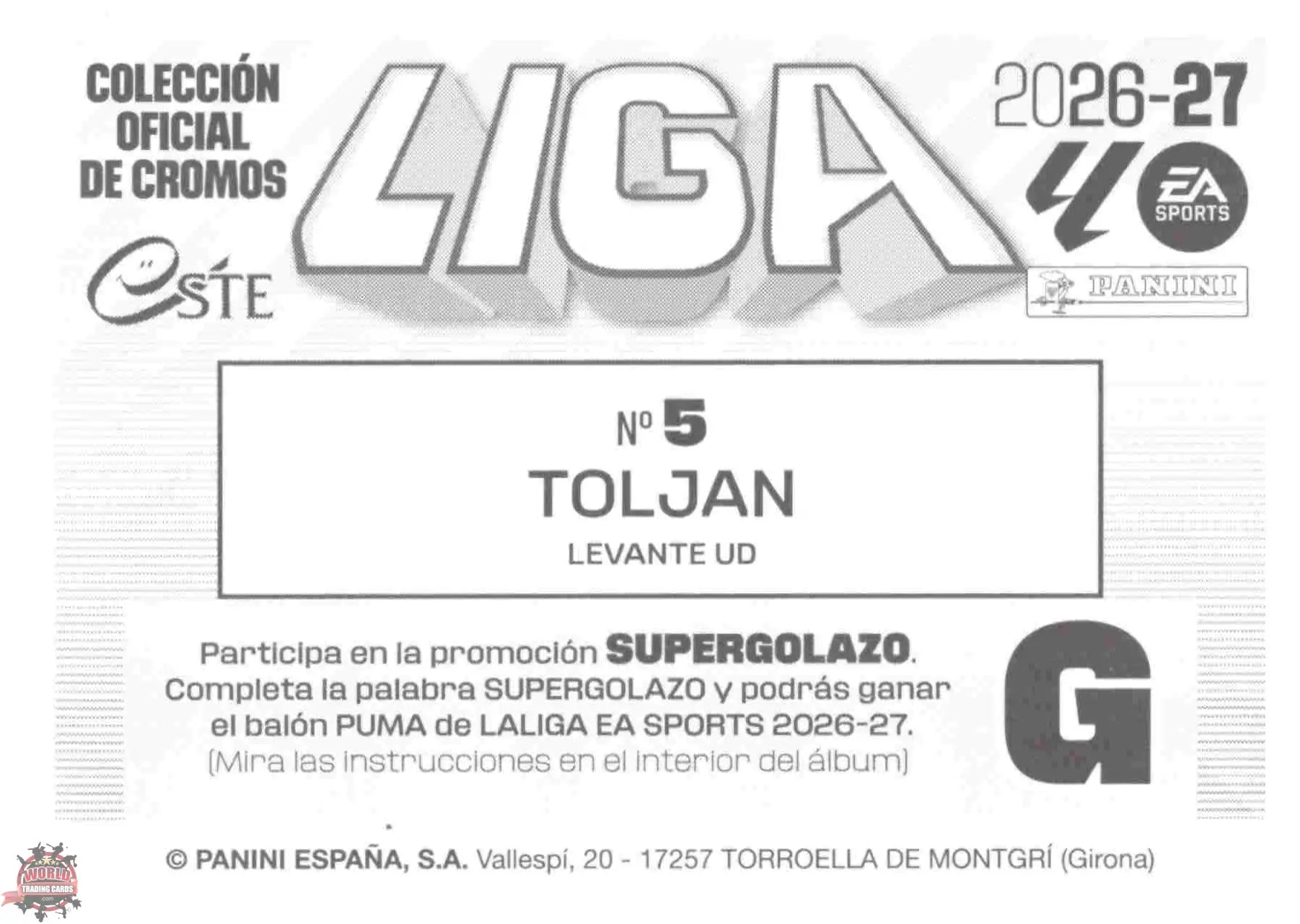 Panini | Liga Este | 2026-2027 | Levante UD | Basico | #05 | Toljan