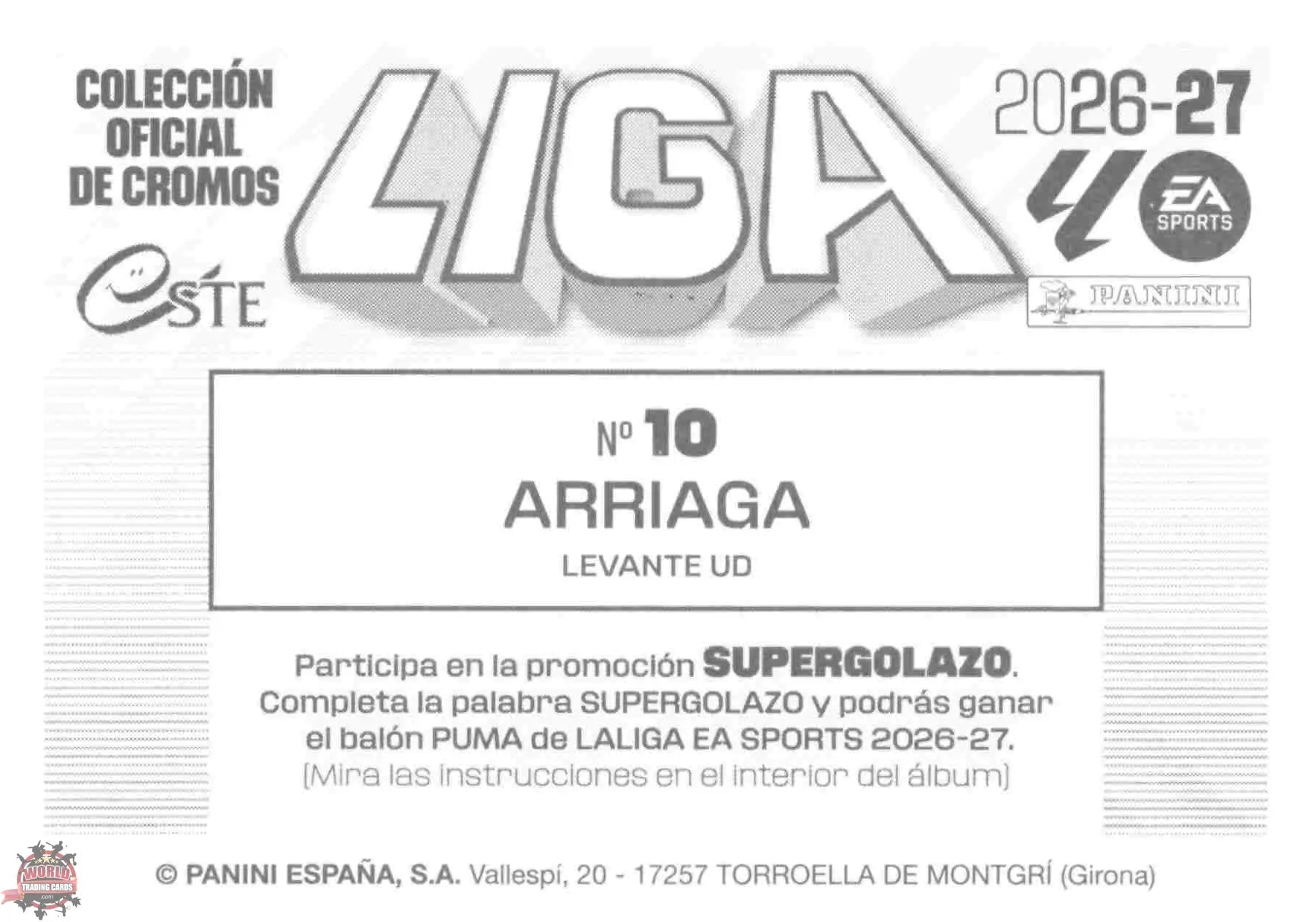 Panini | Liga Este | 2026-2027 | Levante UD | Basico | #10 | Arriaga