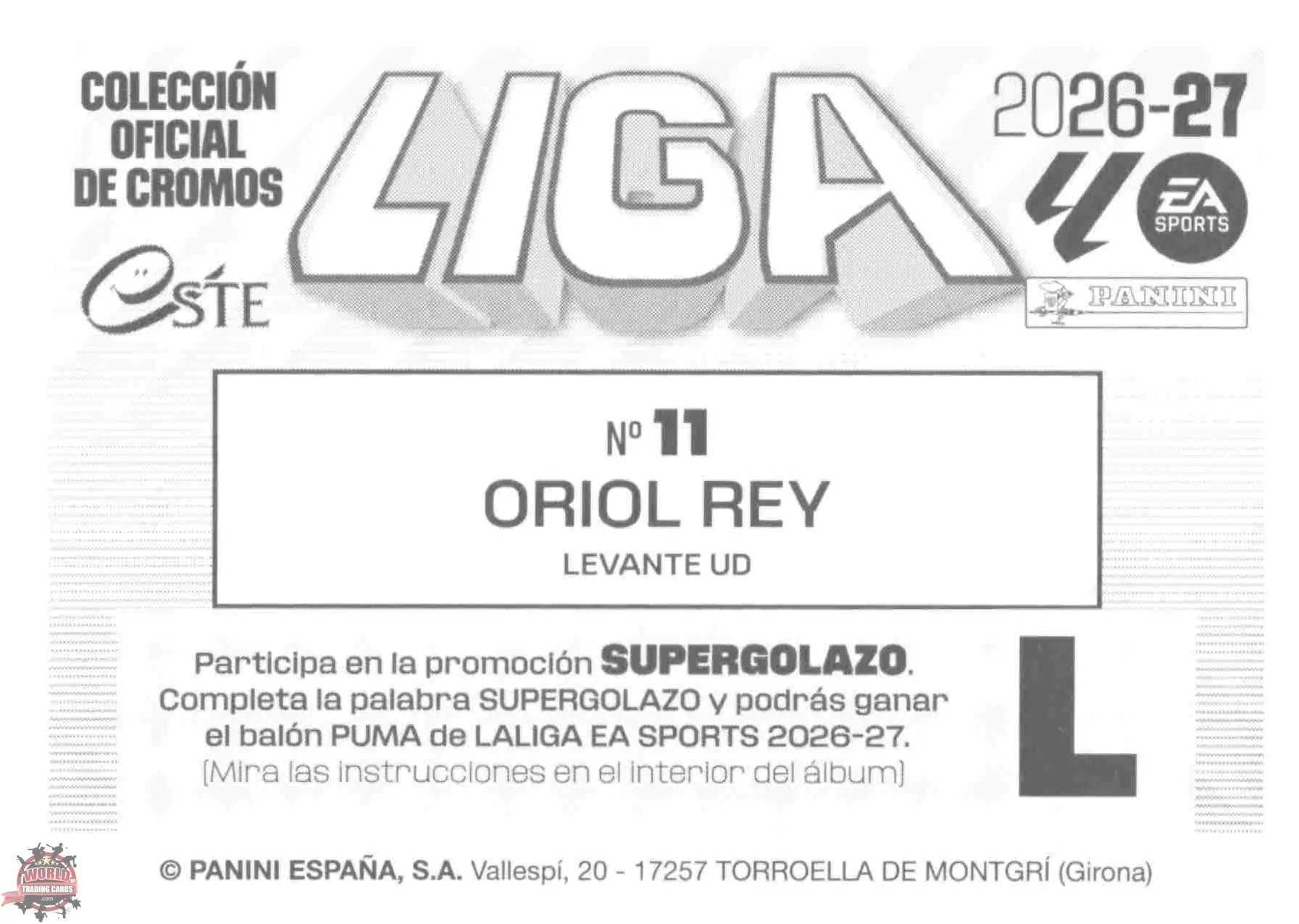 Panini | Liga Este | 2026-2027 | Levante UD | Basico | #11 | Oriol Rey