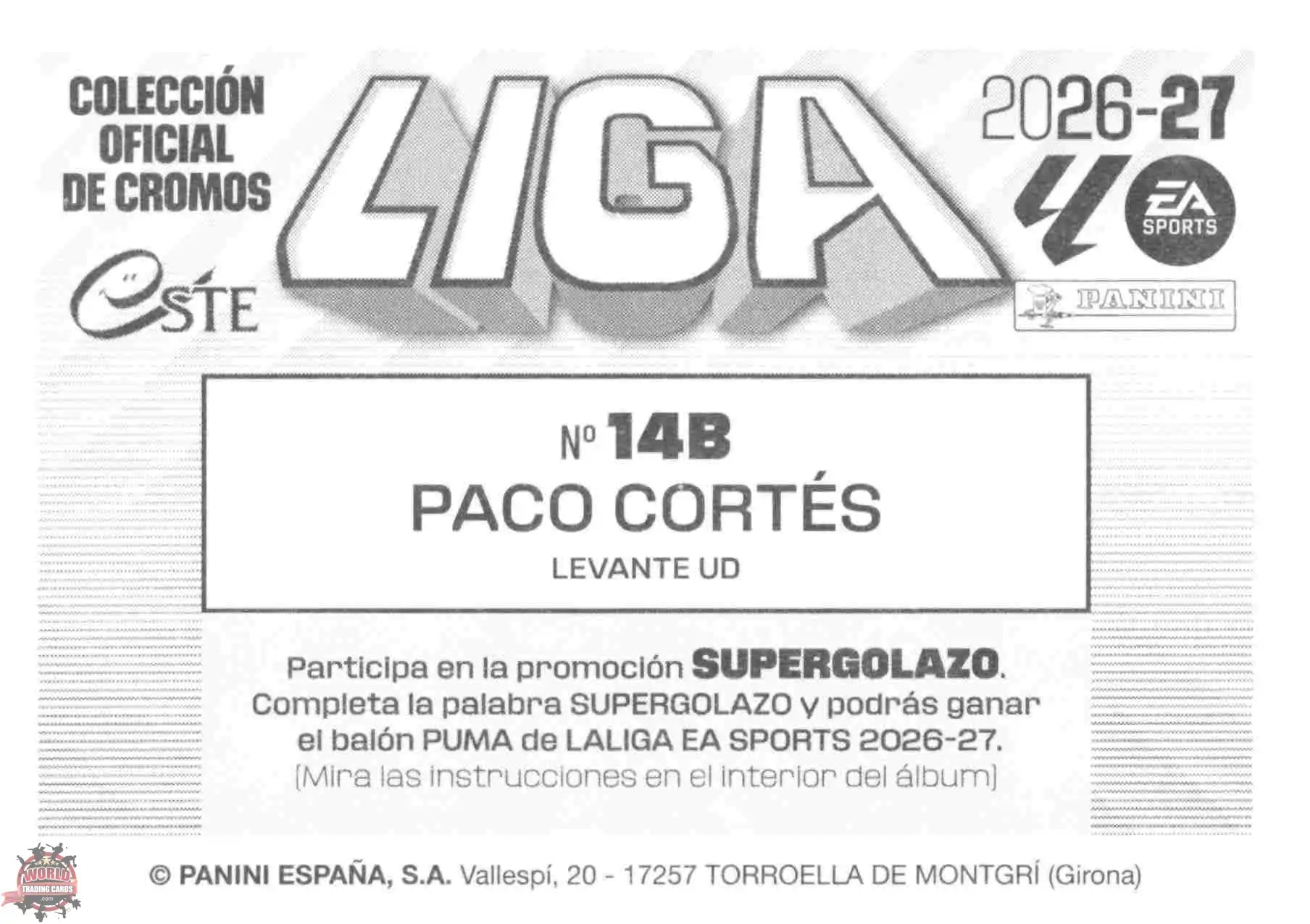 Panini | Liga Este | 2026-2027 | Levante UD | Basico | #14B | Paco Cortés