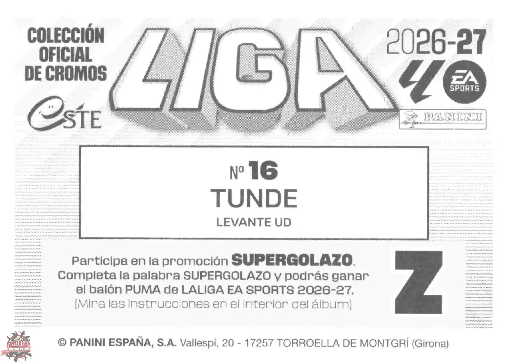 Panini | Liga Este | 2026-2027 | Levante UD | Basico | #16 | Tunde