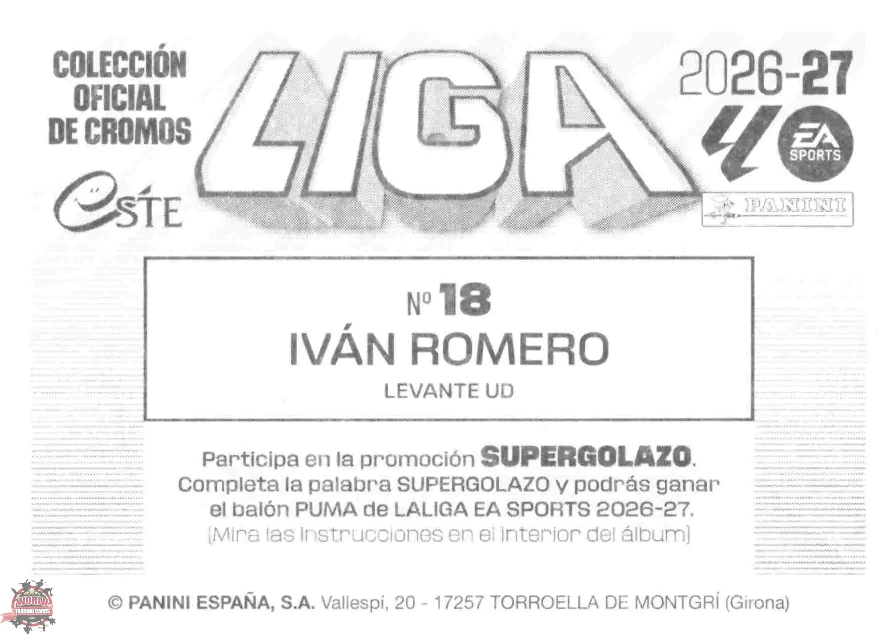 Panini | Liga Este | 2026-2027 | Levante UD | Basico | #18 | Iván Romero