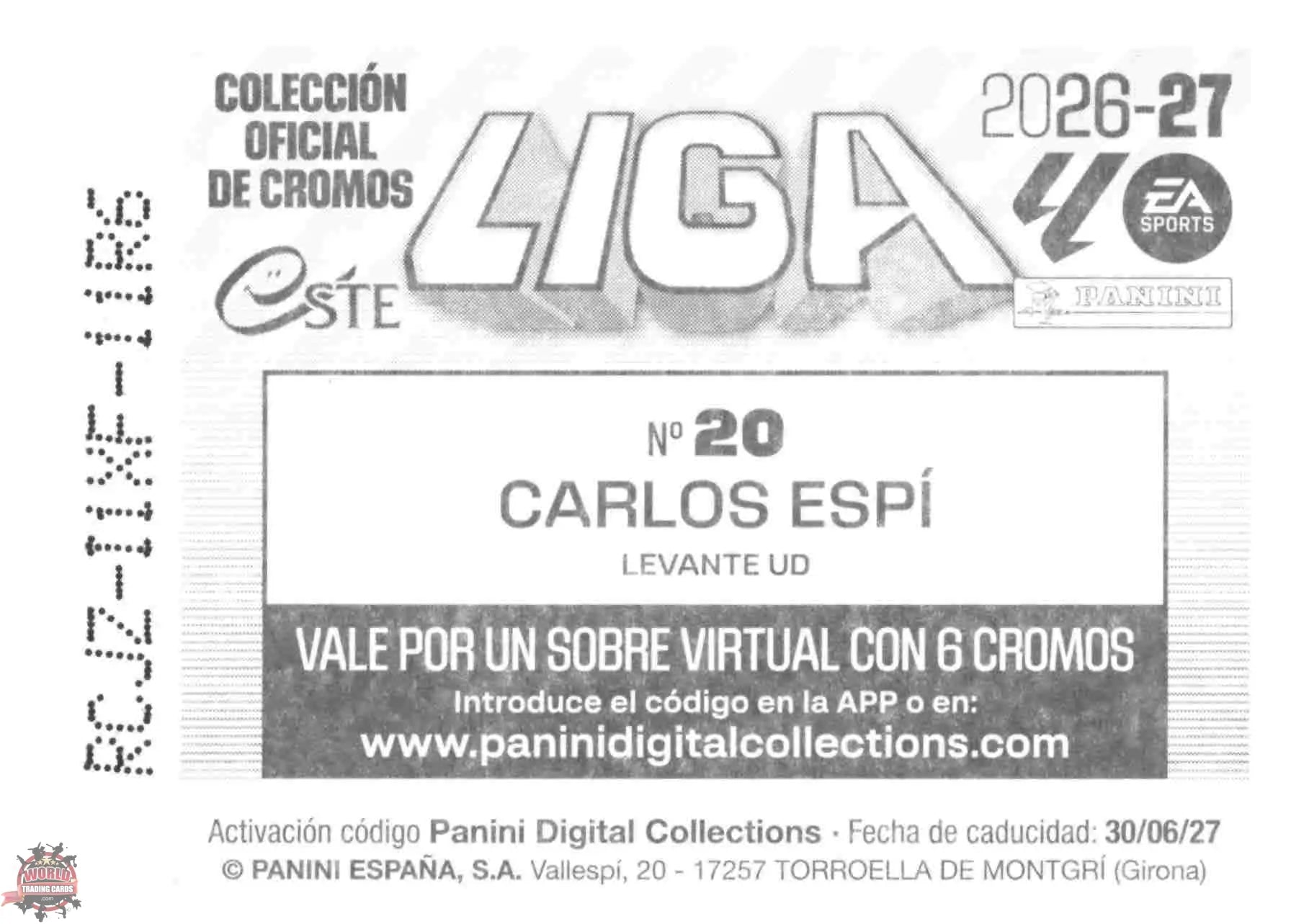 Panini | Liga Este | 2026-2027 | Levante UD | Basico | #20 | Carlos Espí - Rookie