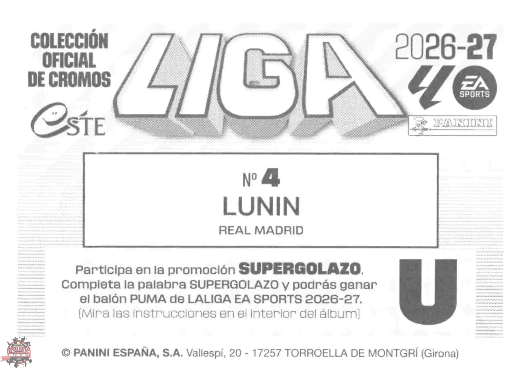 Panini | Liga Este | 2026-2027 | Real Madrid CF | Basico | #04 | Lunin