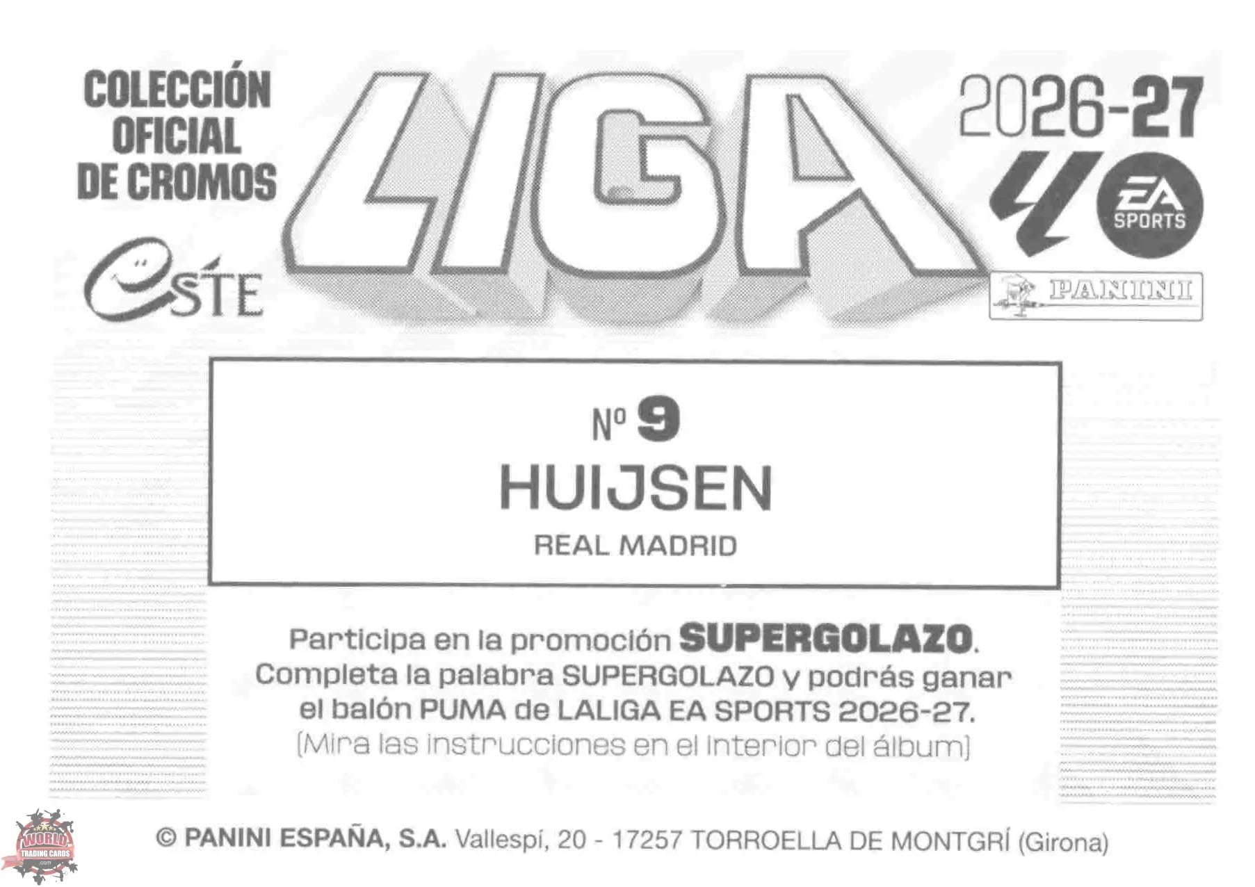 Panini | Liga Este | 2026-2027 | Real Madrid CF | Basico | #09 | Huijsen