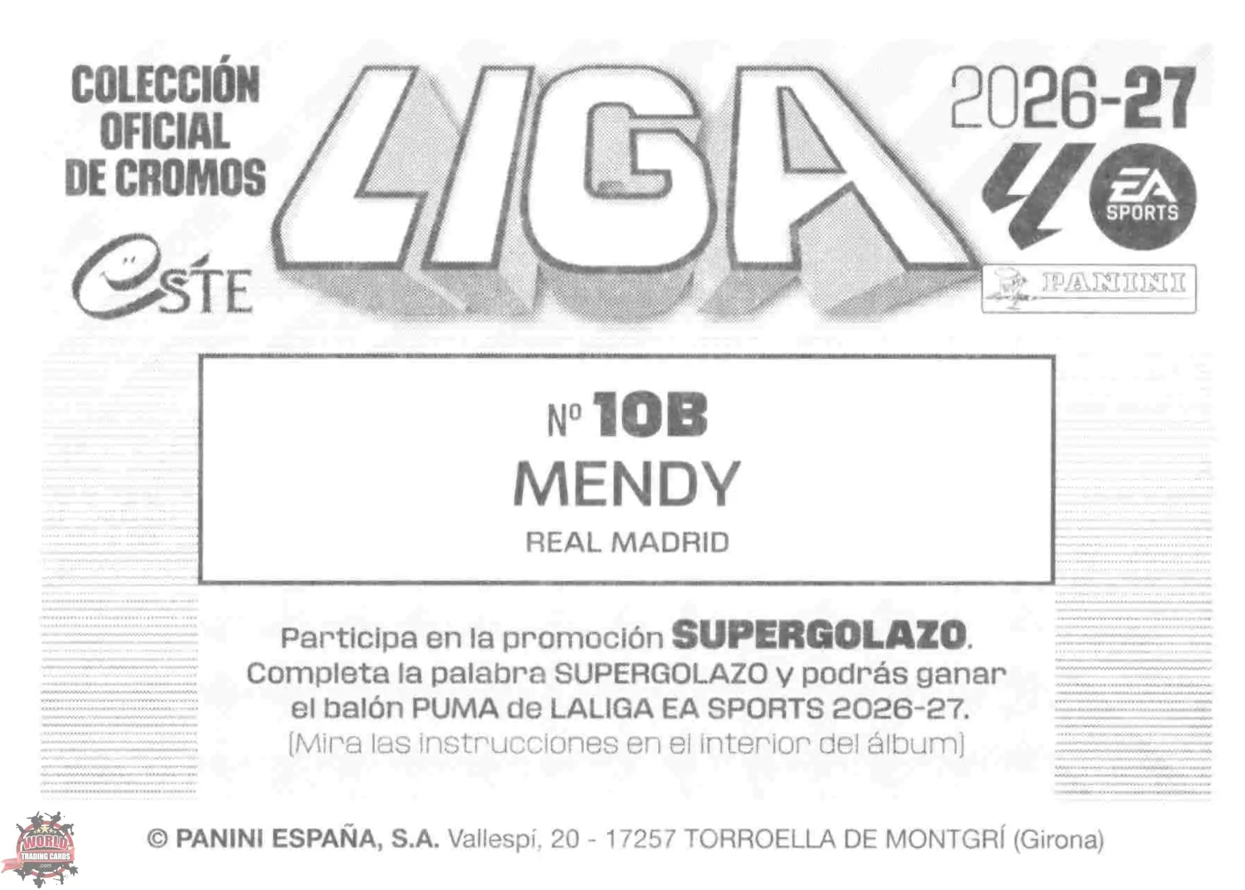 Panini | Liga Este | 2026-2027 | Real Madrid CF | Basico | #10B | Mendy
