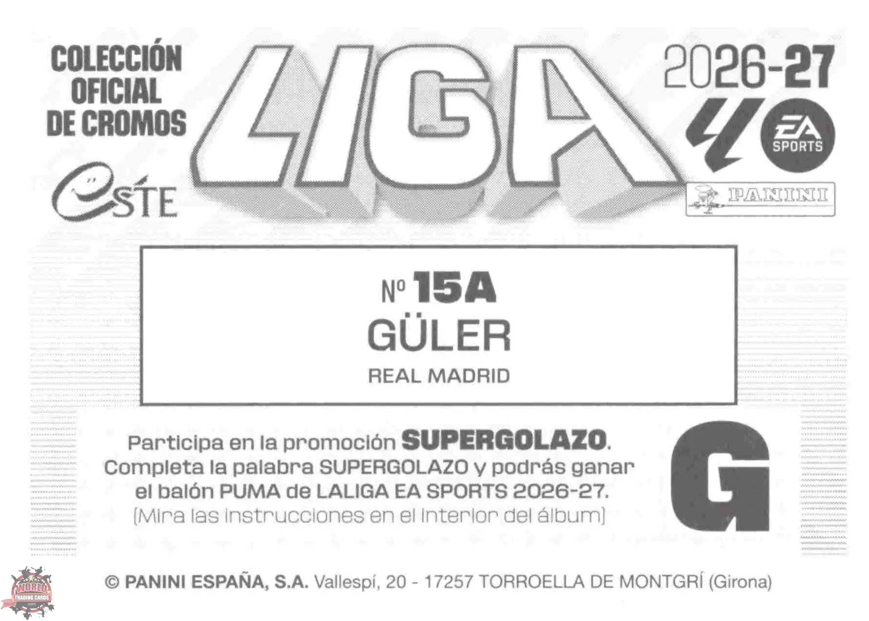 Panini | Liga Este | 2026-2027 | Real Madrid CF | Basico | #15A | Güler