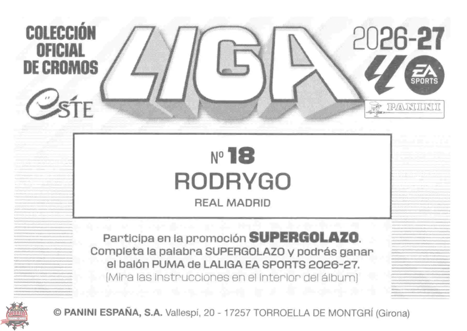 Panini | Liga Este | 2026-2027 | Real Madrid CF | Basico | #18 | Rodrygo