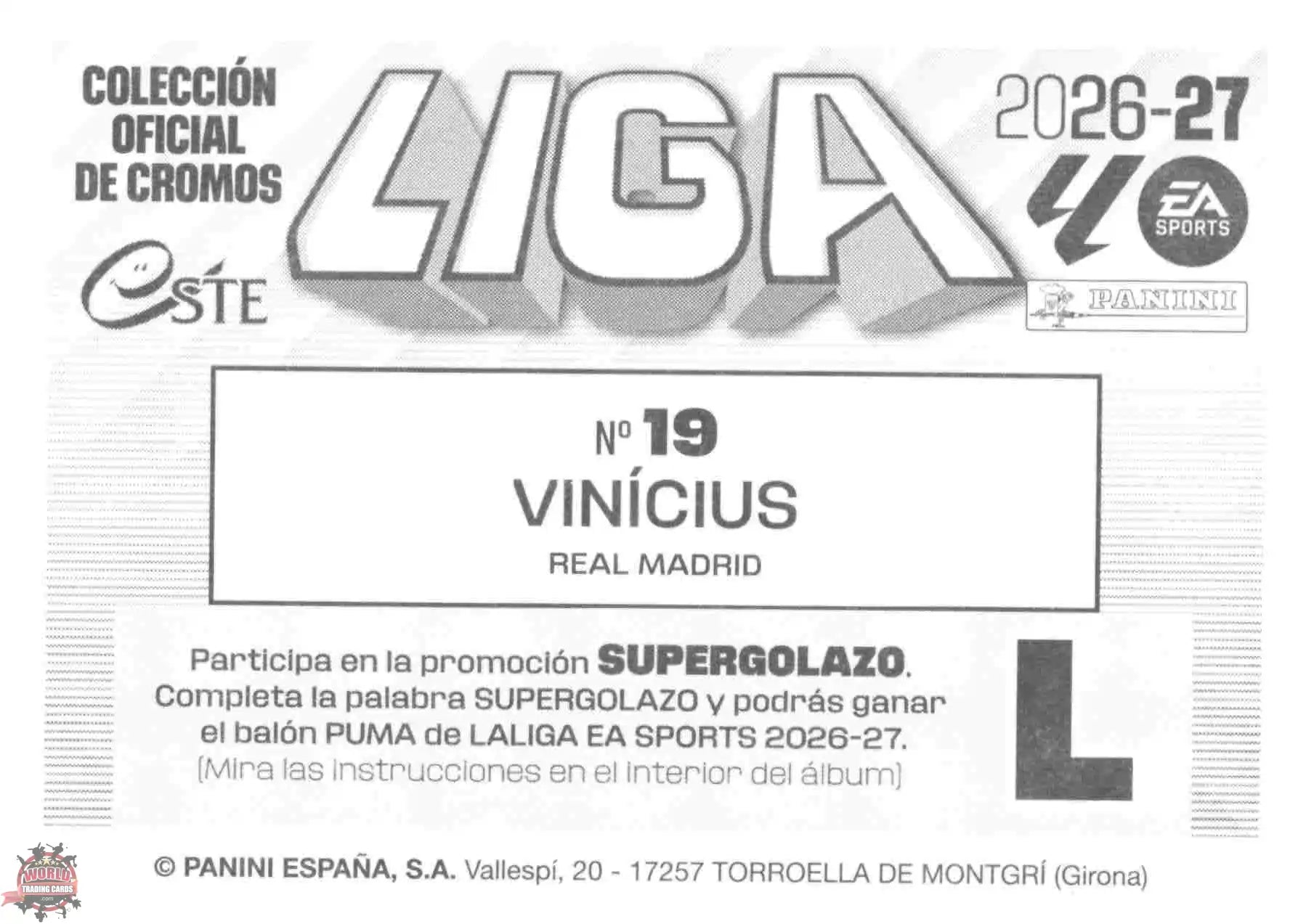 Panini | Liga Este | 2026-2027 | Real Madrid CF | Basico | #19 | Vinícius