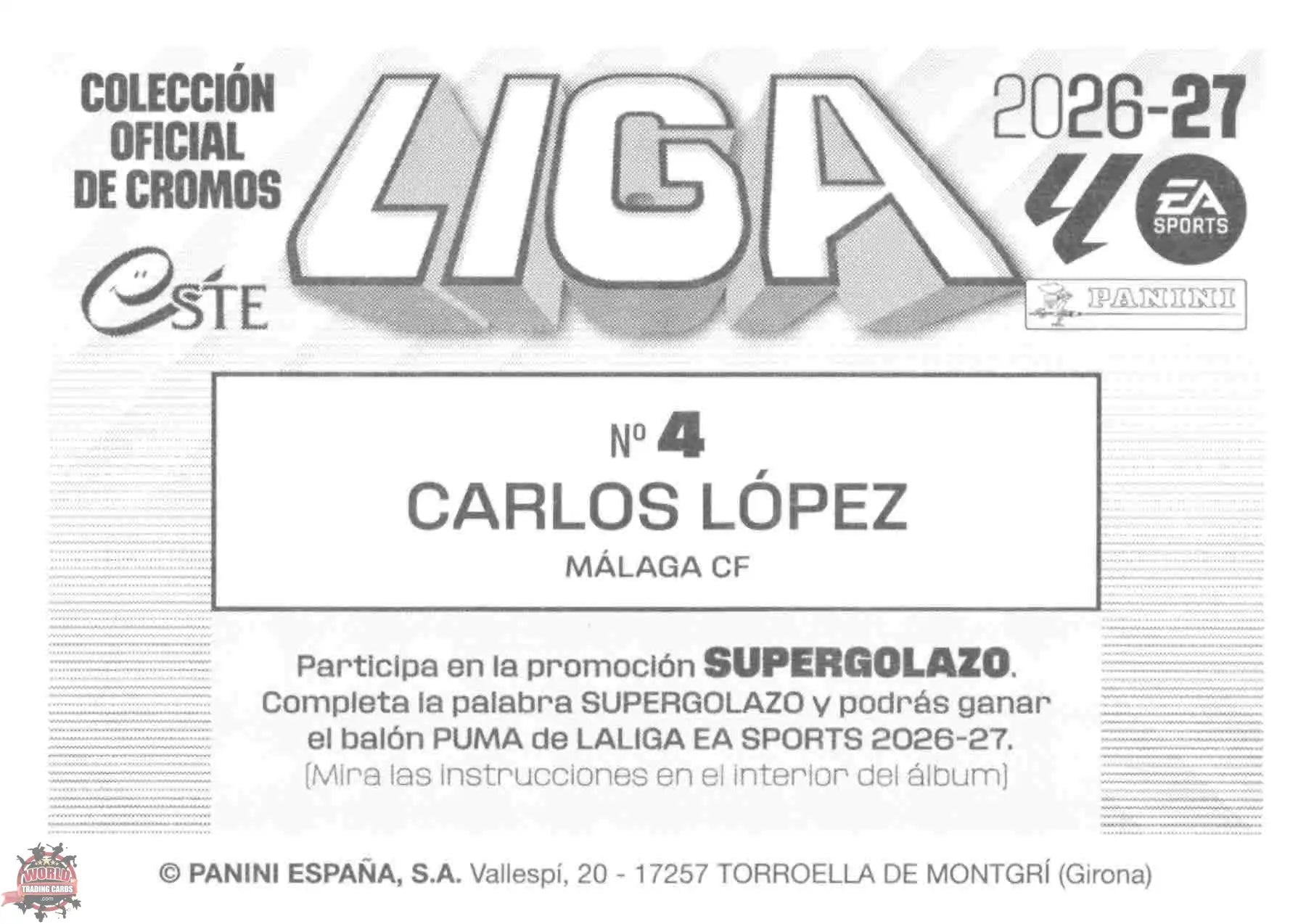 Panini | Liga Este | 2026-2027 | Malaga CF | Basico | #04 | Carlos López