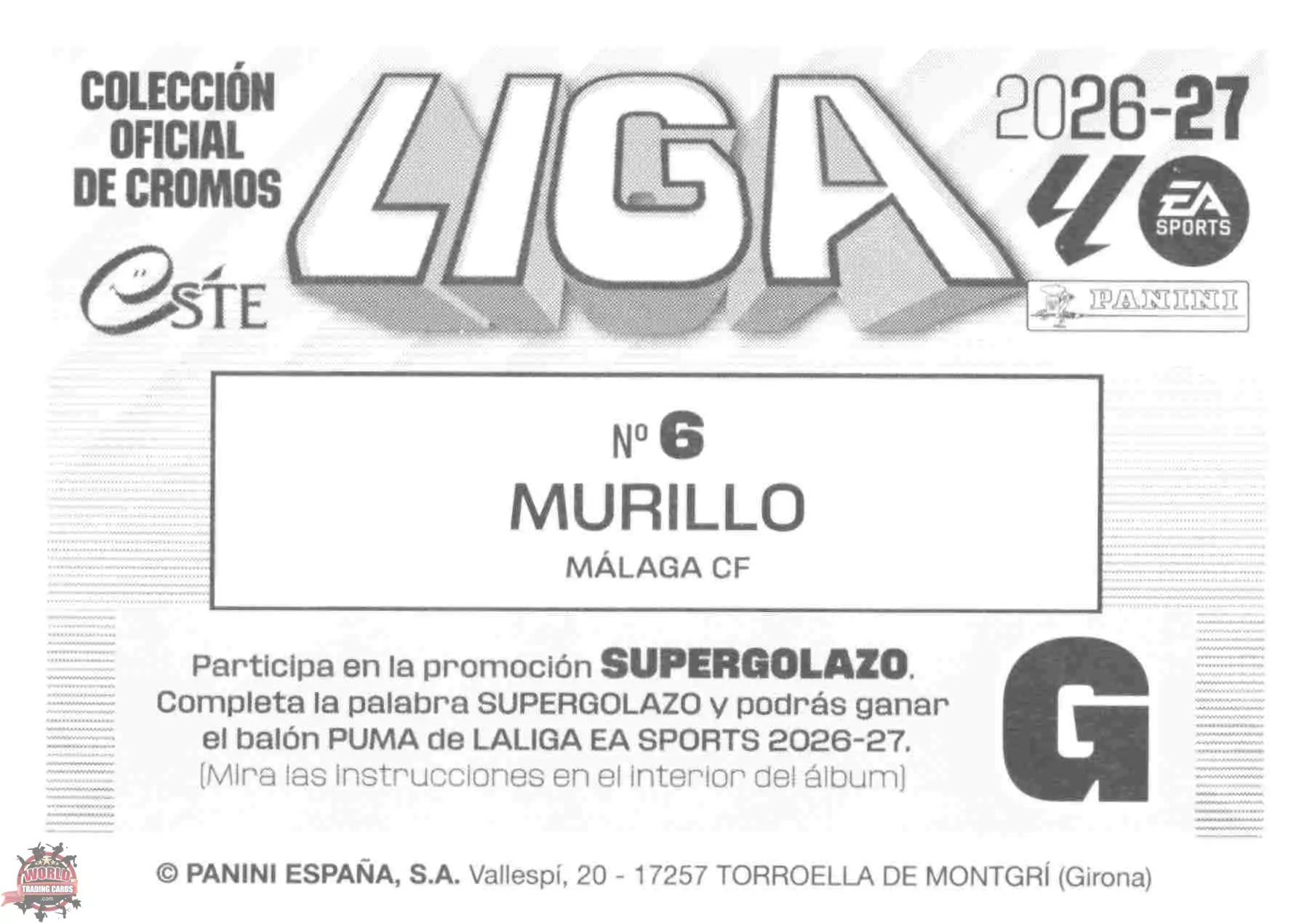 Panini | Liga Este | 2026-2027 | Malaga CF | Basico | #06 | Murillo