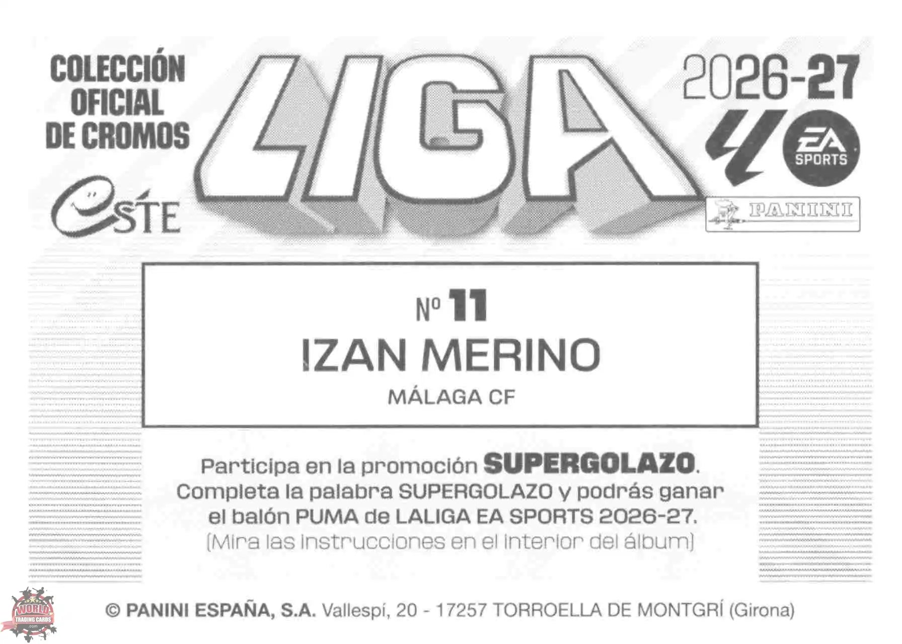 Panini | Liga Este | 2026-2027 | Malaga CF | Basico | #11 | Izan Mérino