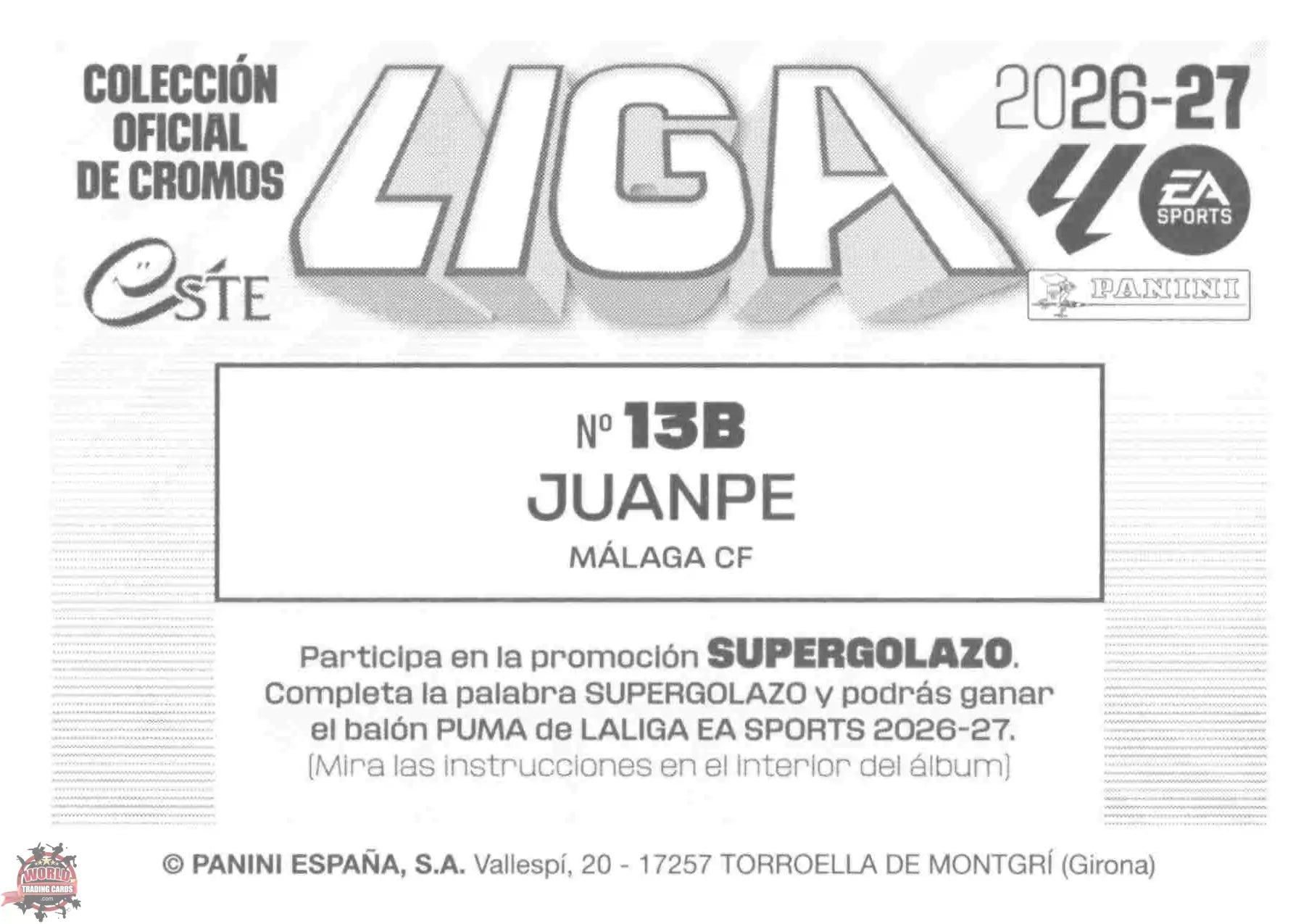 Panini | Liga Este | 2026-2027 | Malaga CF | Basico | #13B | Juanpe