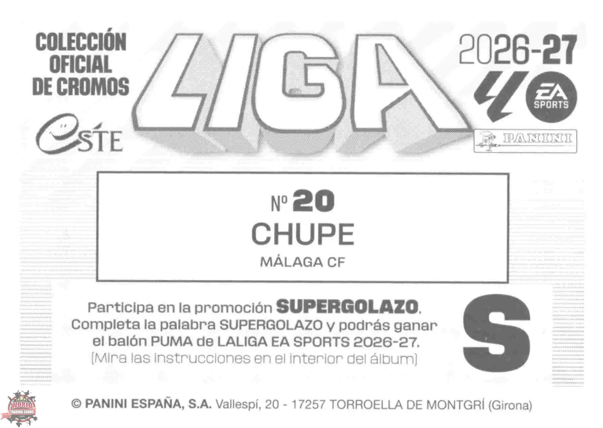 Panini | Liga Este | 2026-2027 | Malaga CF | Basico | #20 | Chupe