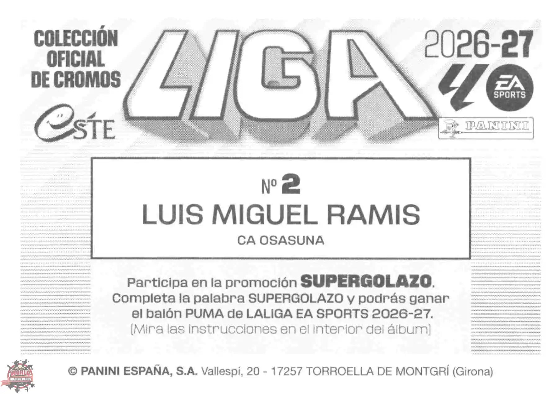 Panini | Liga Este | 2026-2027 | C.A. Osasuna | Basico | #02 | Luis Miguel Ramis