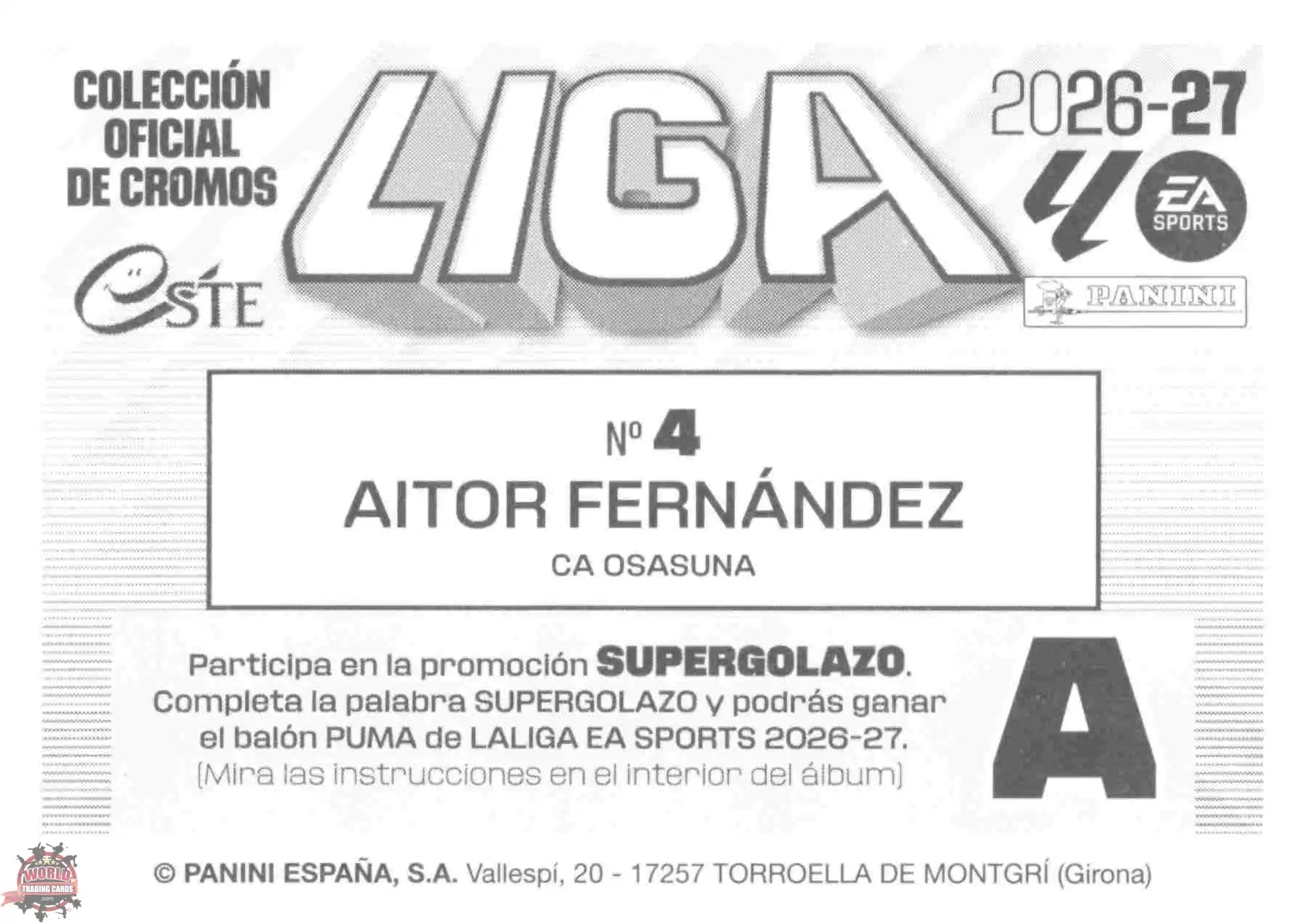 Panini | Liga Este | 2026-2027 | C.A. Osasuna | Basico | #04 | Aitor Fernández