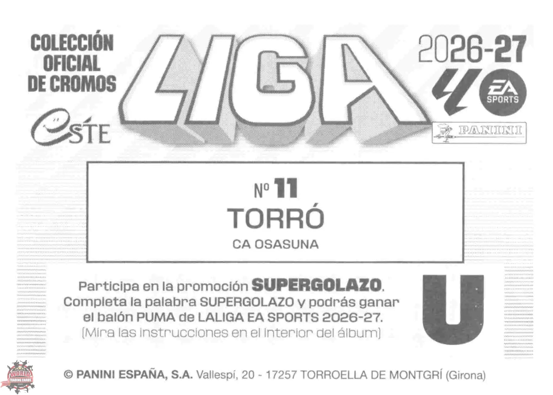 Panini | Liga Este | 2026-2027 | C.A. Osasuna | Basico | #11 | Torró