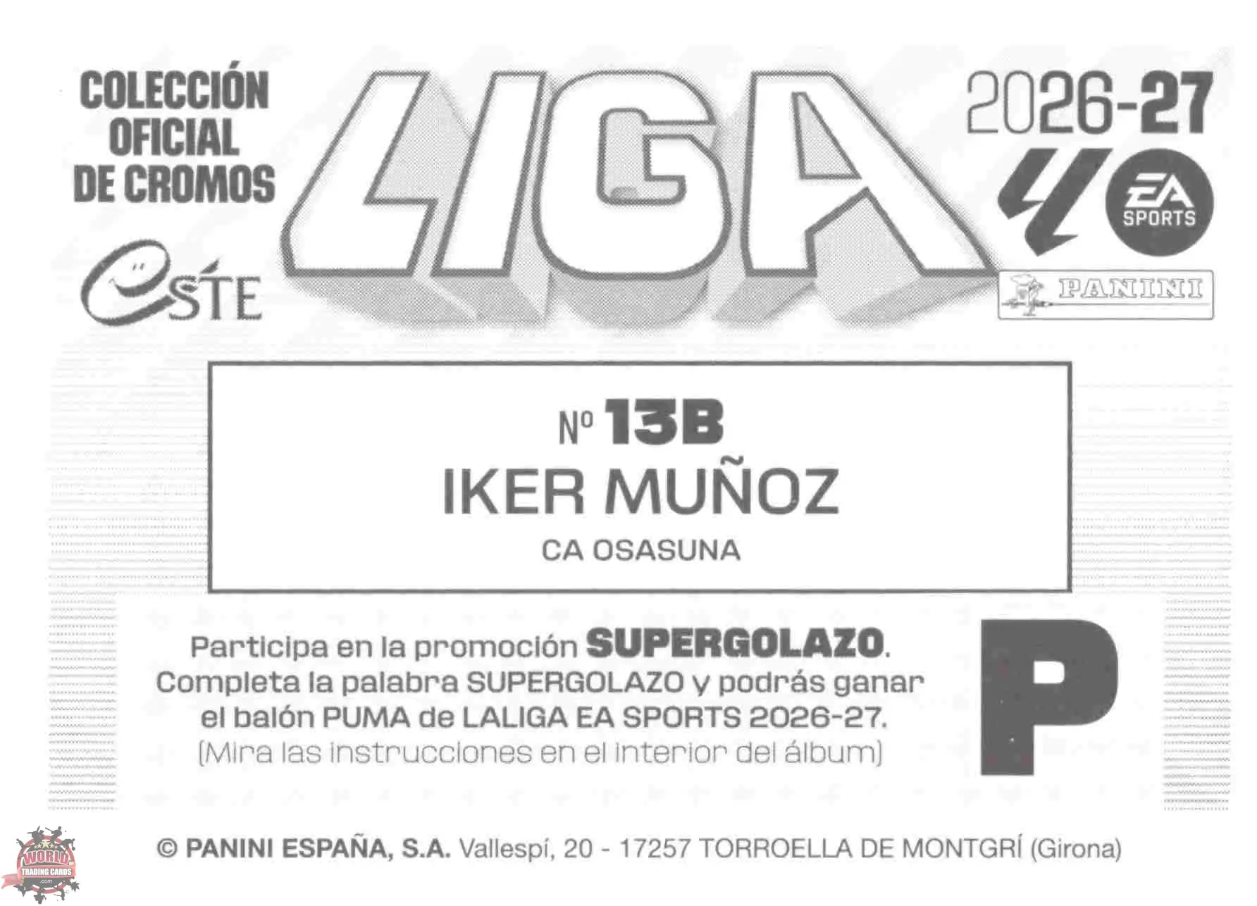 Panini | Liga Este | 2026-2027 | C.A. Osasuna | Basico | #13B | Iker Muñoz