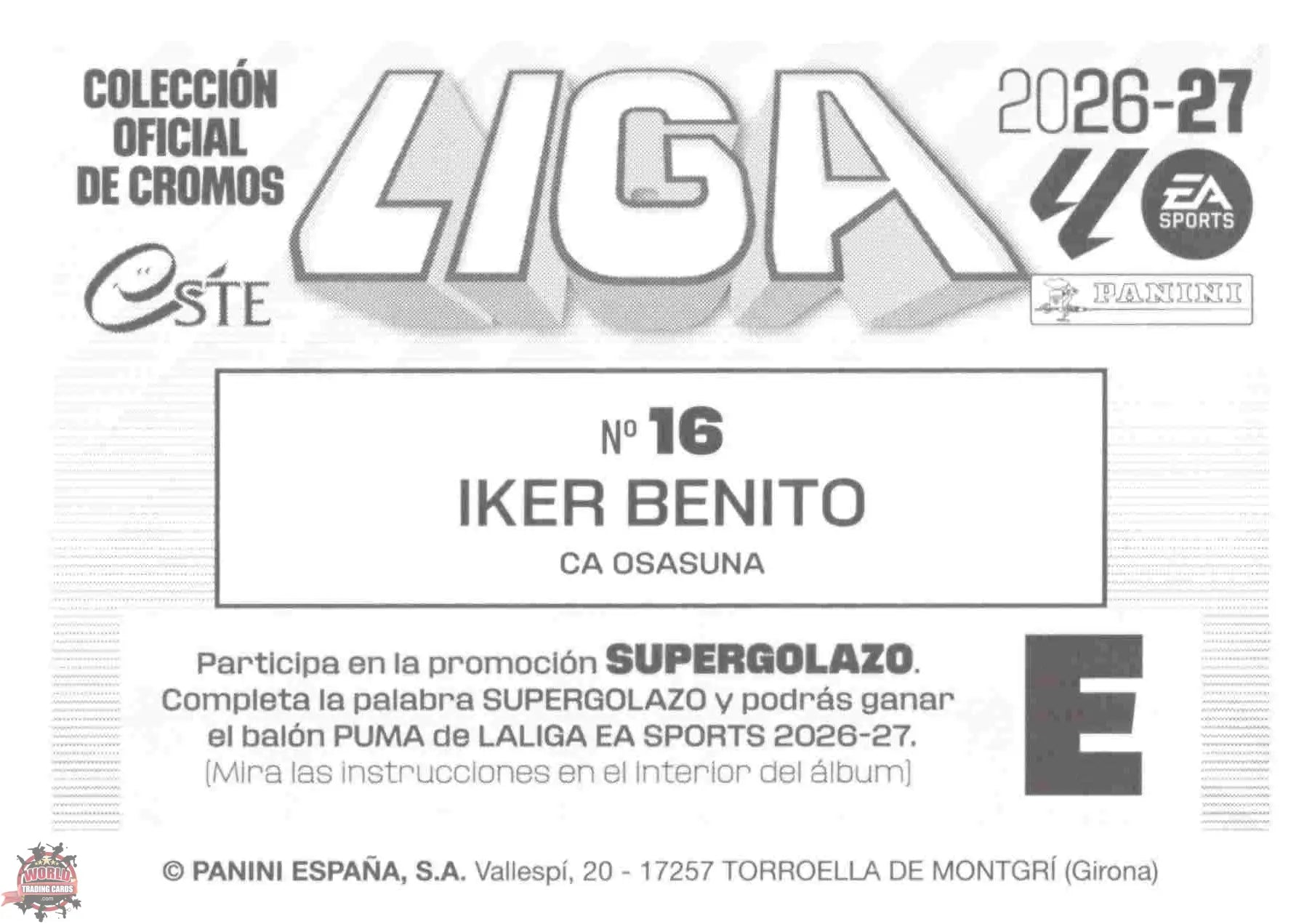 Panini | Liga Este | 2026-2027 | C.A. Osasuna | Basico | #16 | Iker Benito