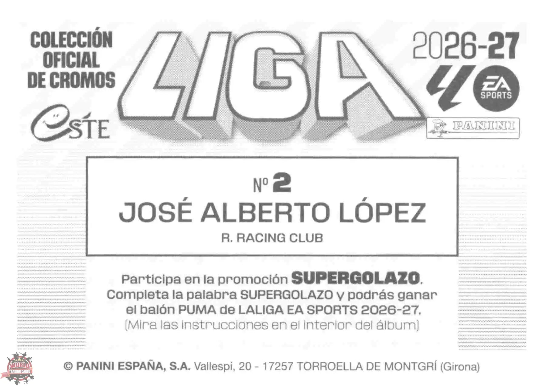 Panini | Liga Este | 2026-2027 | Racing de Santander | Basico | #02 | José Alberto López