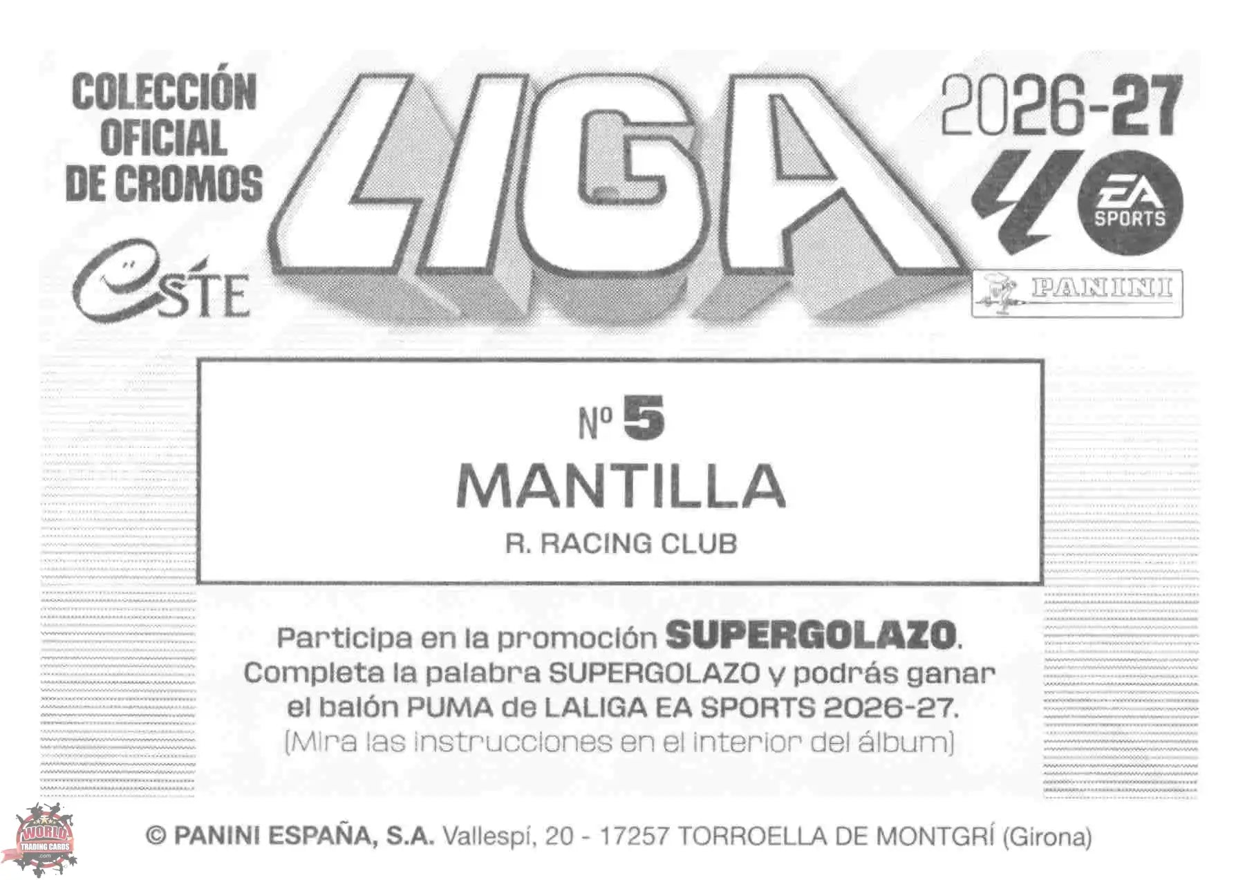 Panini | Liga Este | 2026-2027 | Racing de Santander | Basico | #05 | Mantilla