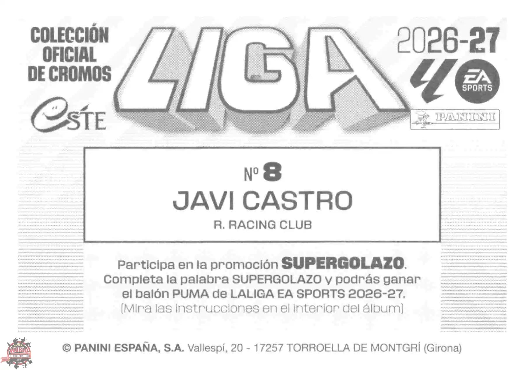 Panini | Liga Este | 2026-2027 | Racing de Santander | Basico | #08 | Javi Castro