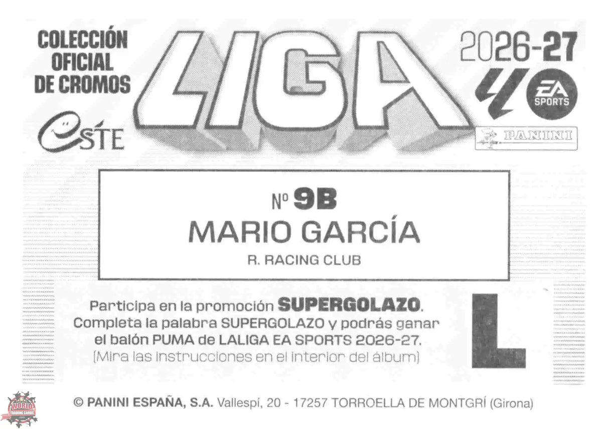 Panini | Liga Este | 2026-2027 | Racing de Santander | Basico | #09B | Mario García
