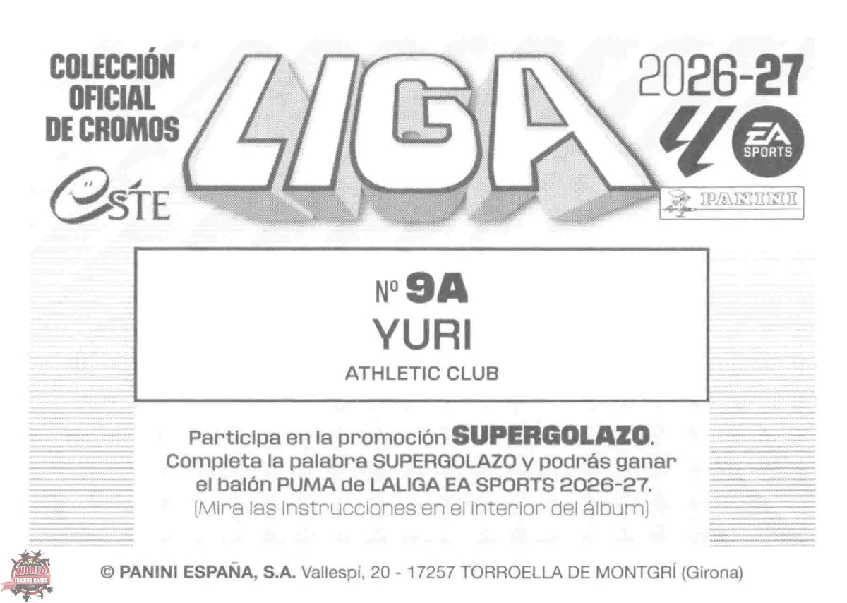 Panini | Liga Este | 2026-2027 | Athletic Club de Bilbao | Basico | #09A | Yuri