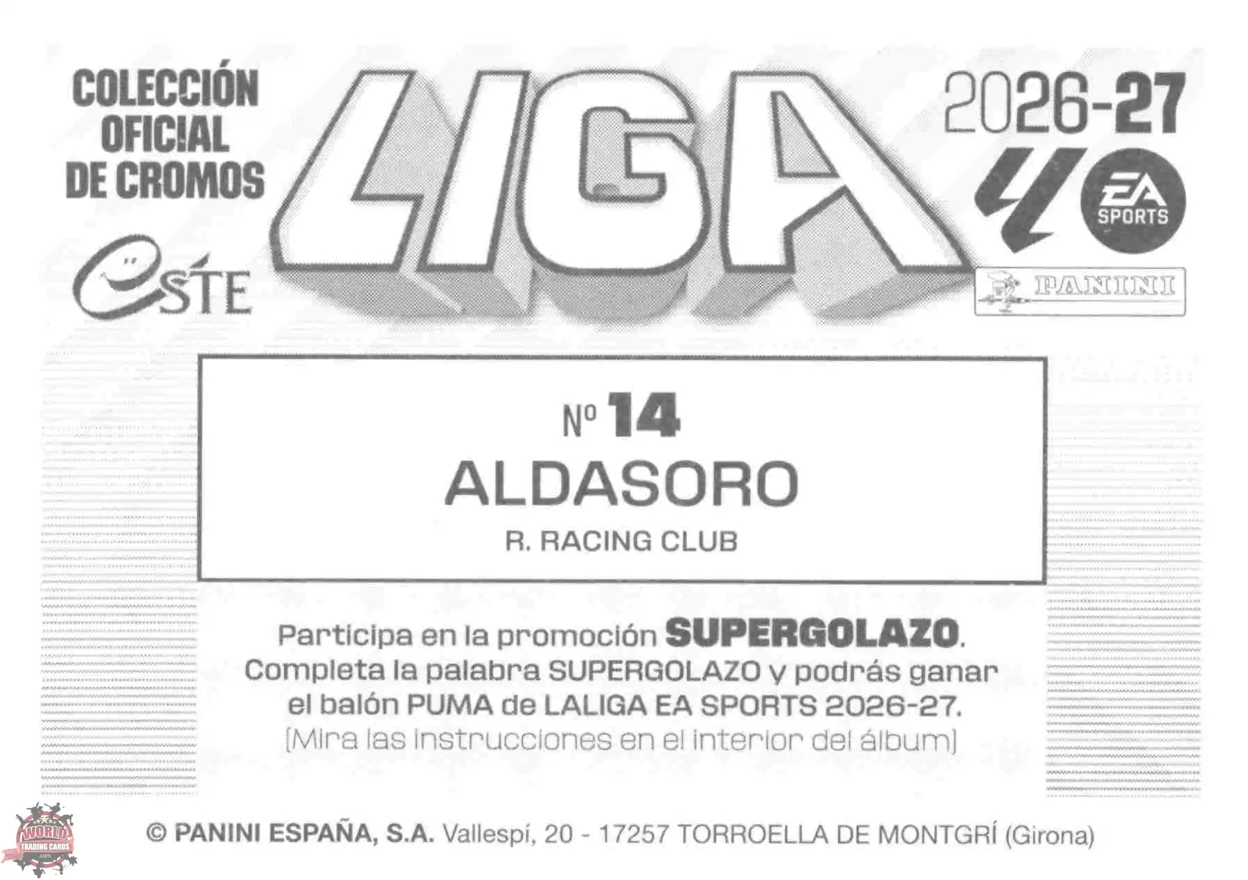 Panini | Liga Este | 2026-2027 | Racing de Santander | Basico | #14 | Aldasoro