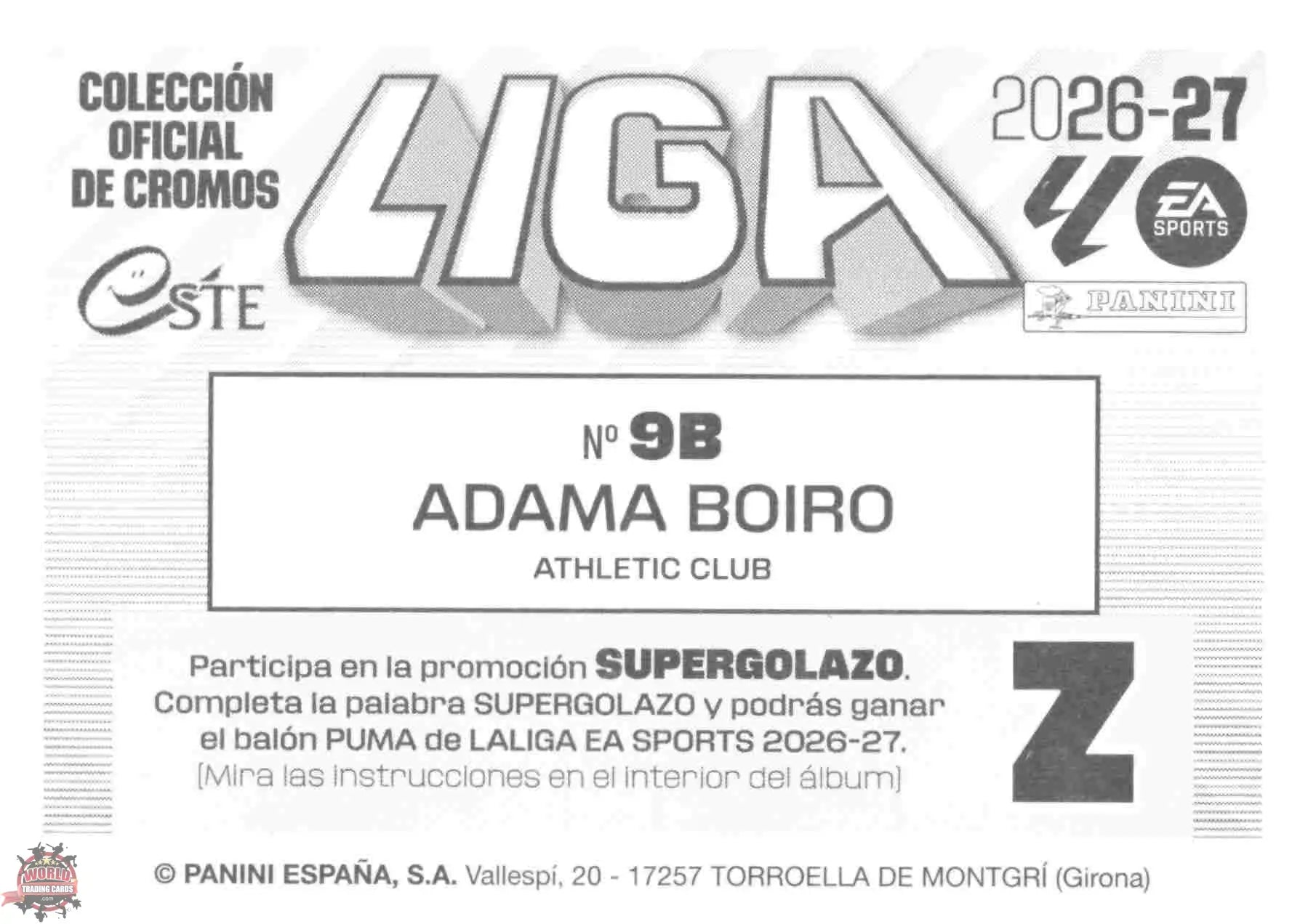Panini | Liga Este | 2026-2027 | Athletic Club de Bilbao | Basico | #09B | Adama Boiro