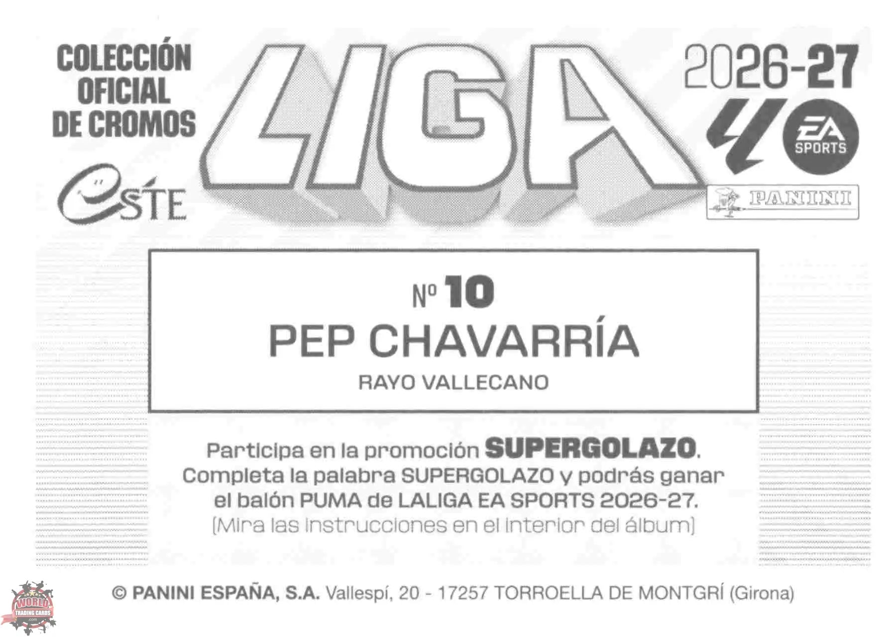Panini | Liga Este | 2026-2027 | Rayo Vallecano | Basico | #10 | Pep Chavarría