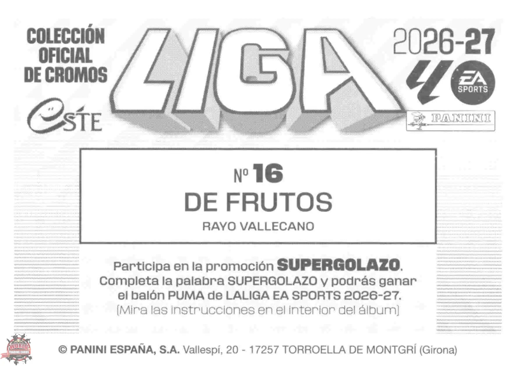 Panini | Liga Este | 2026-2027 | Rayo Vallecano | Basico | #16 | De Frutos