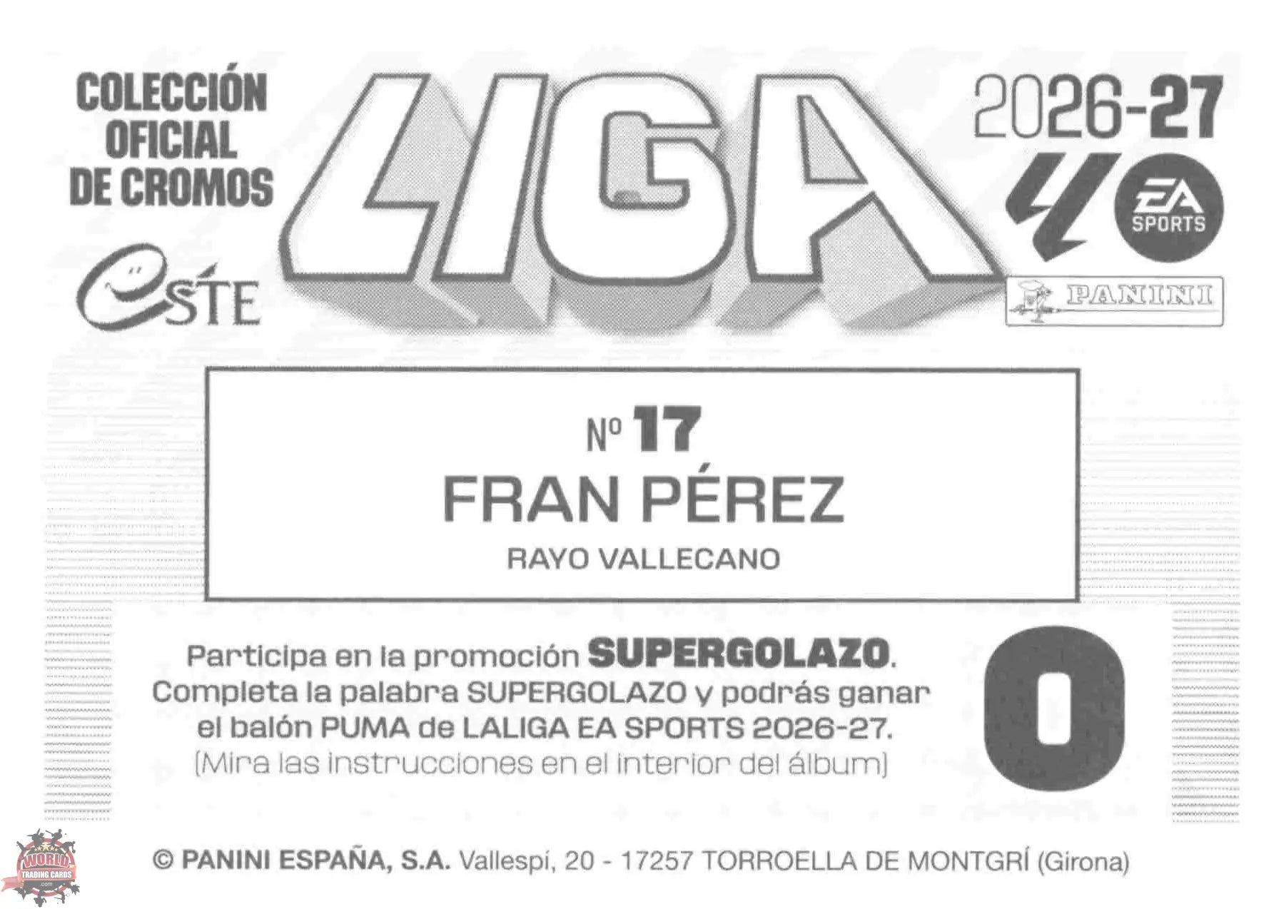 Panini | Liga Este | 2026-2027 | Rayo Vallecano | Basico | #17 | Fran Pérez