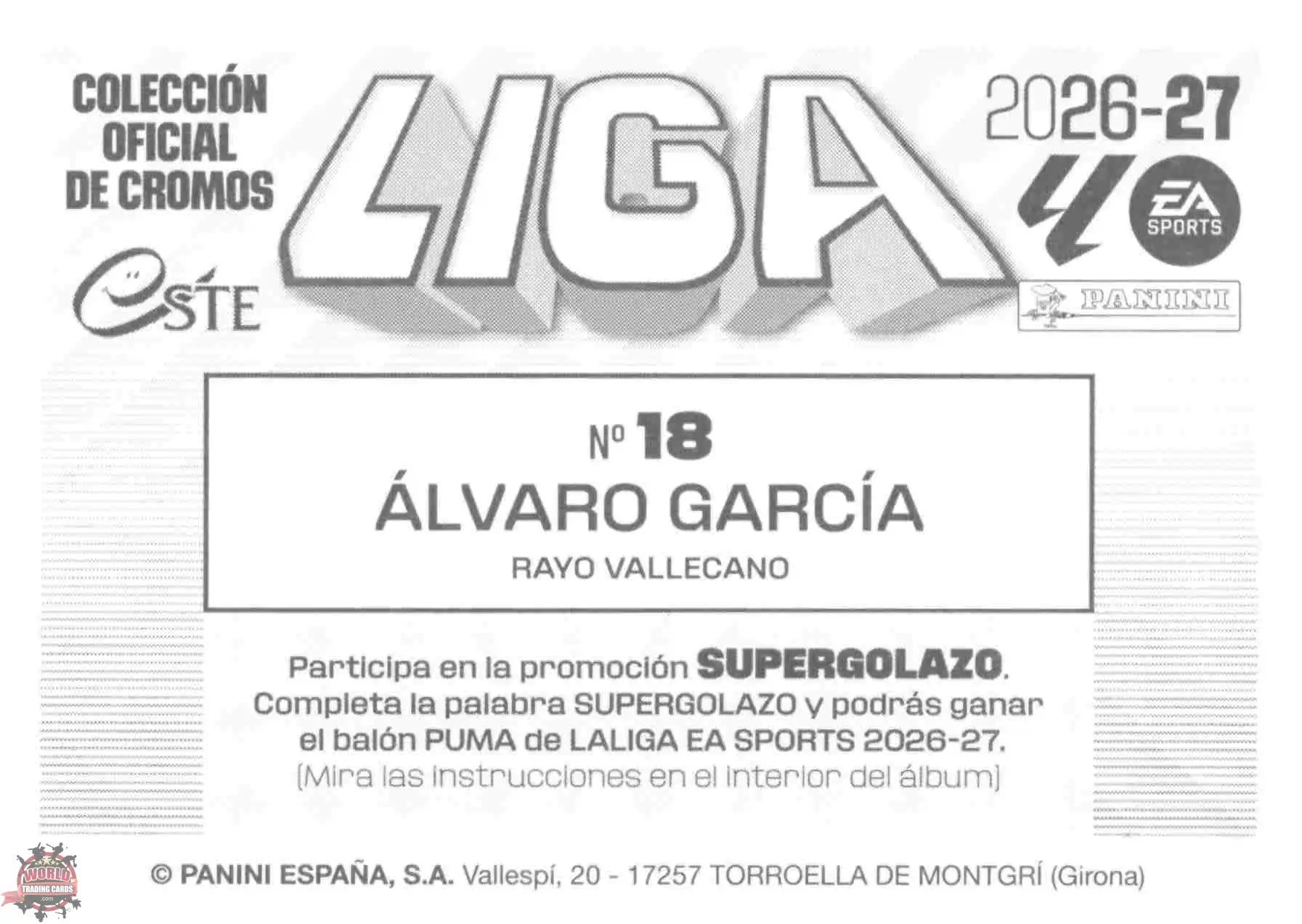 Panini | Liga Este | 2026-2027 | Rayo Vallecano | Basico | #18 | Álvaro García