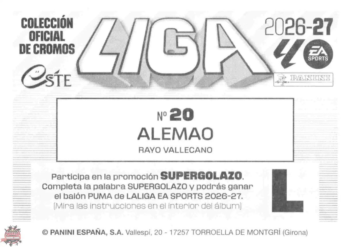 Panini | Liga Este | 2026-2027 | Rayo Vallecano | Basico | #20 | Alemao