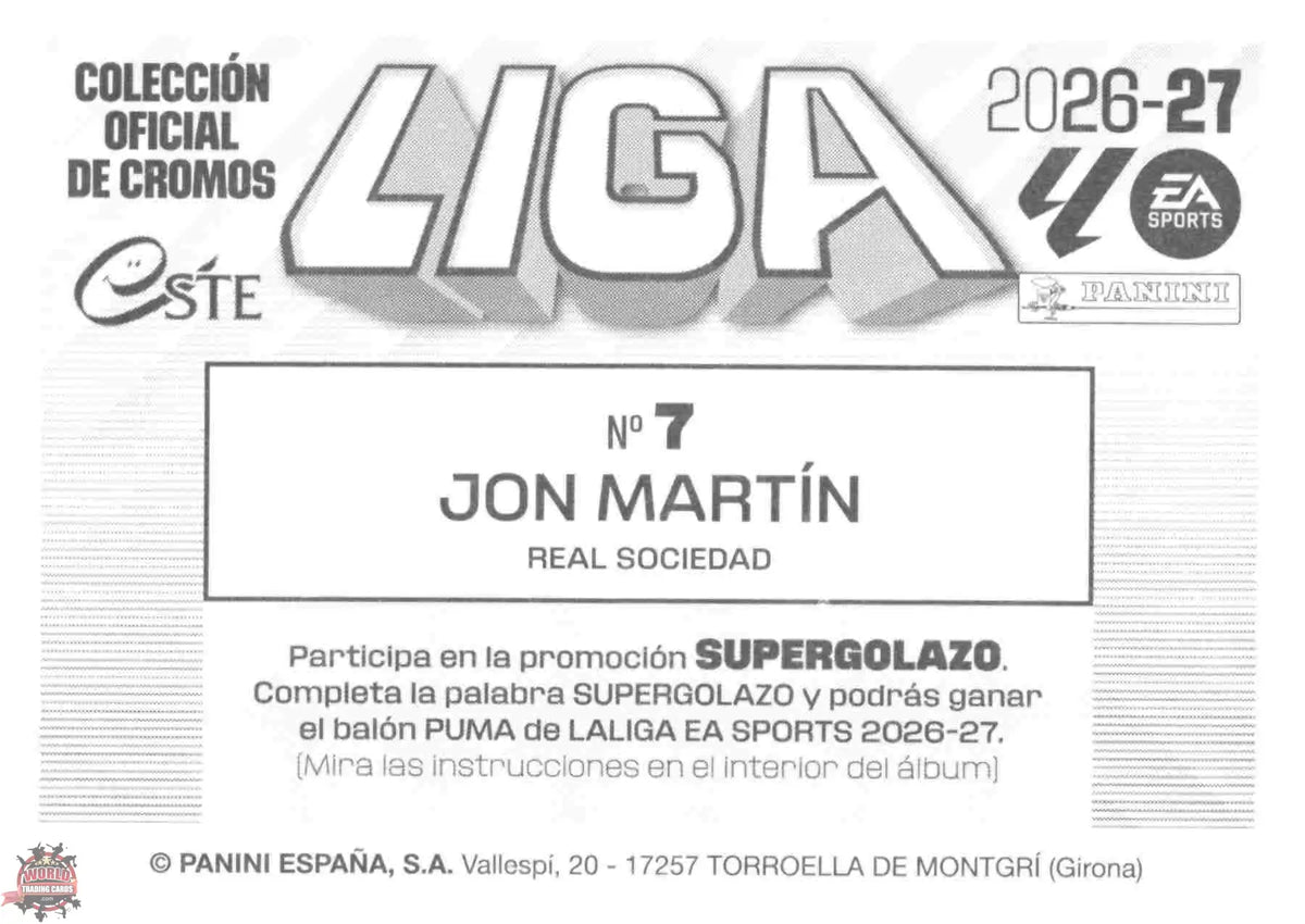 Panini | Liga Este | 2026-2027 | Real Sociedad | Basico | #07 | Jon Martín