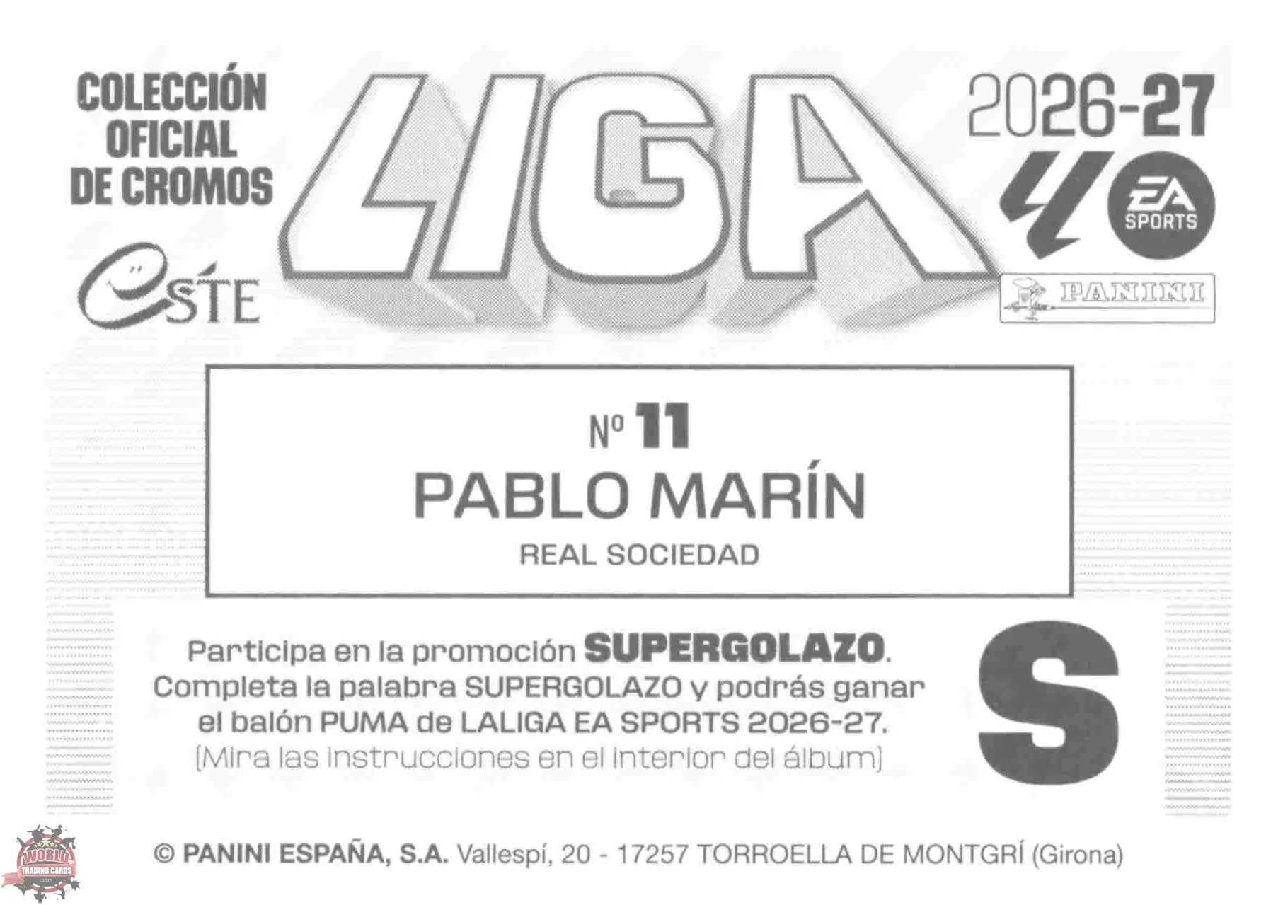 Panini | Liga Este | 2026-2027 | Real Sociedad | Basico | #11 | Pablo Marín