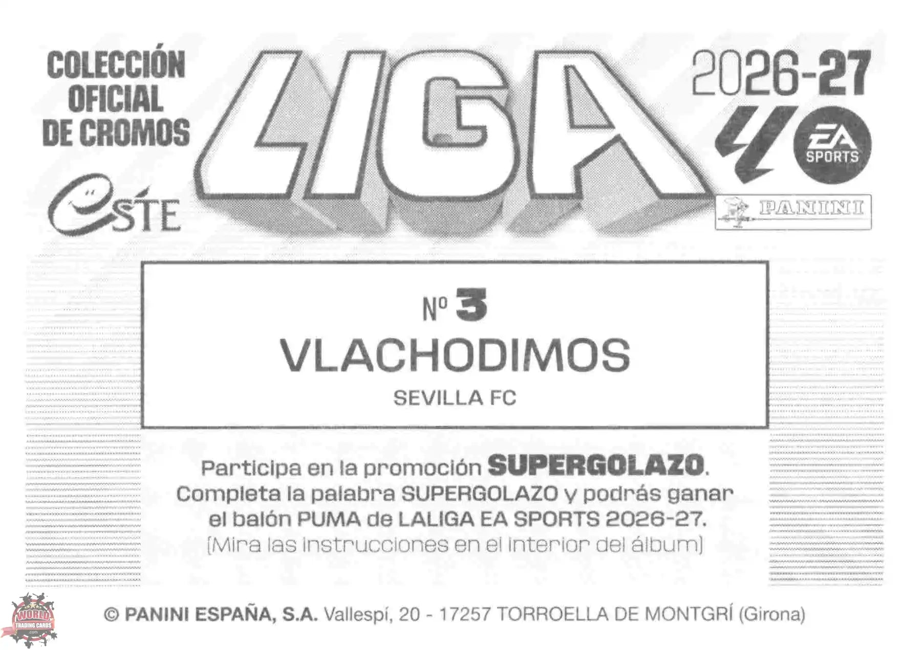 Panini | Liga Este | 2026-2027 | Sevilla FC | Basico | #03 | Vlachodimos