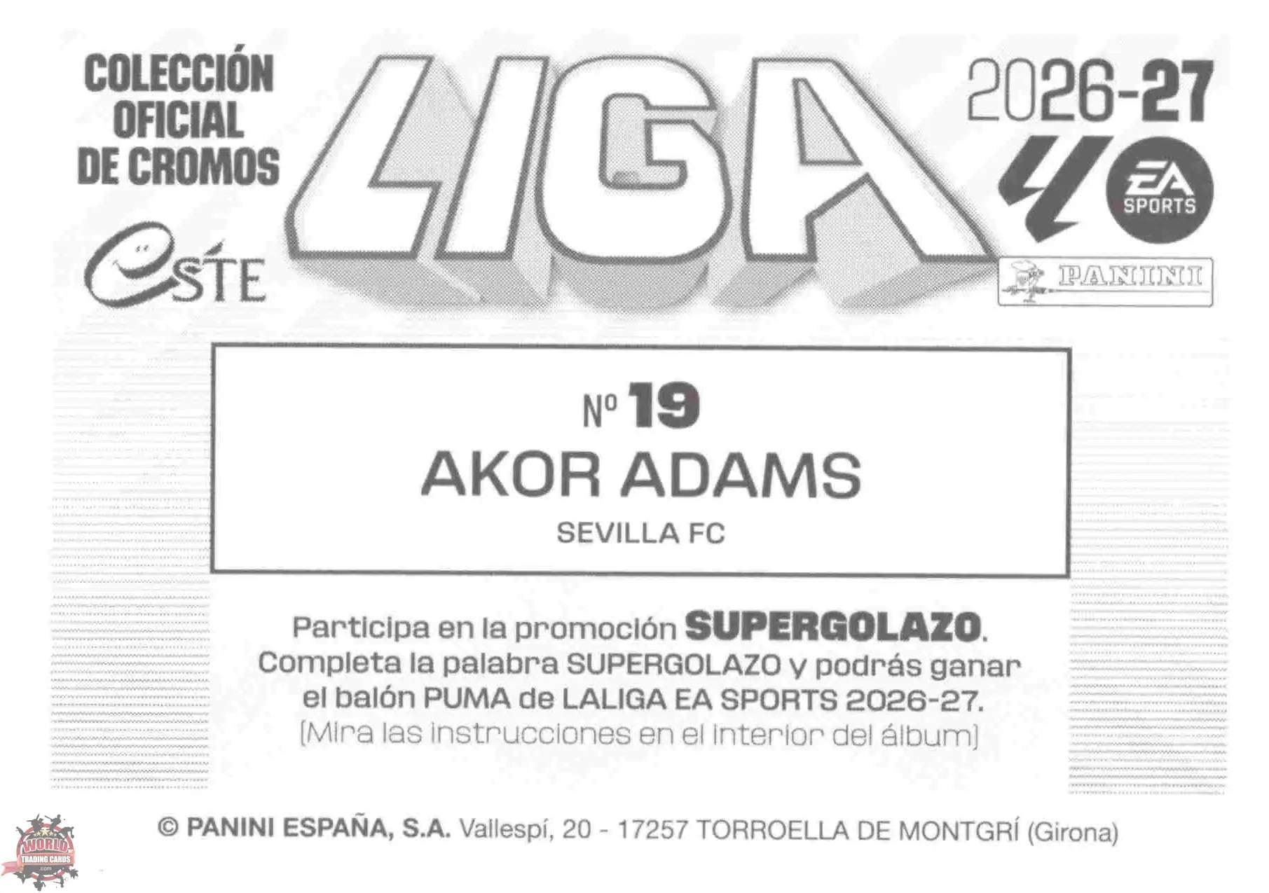 Panini | Liga Este | 2026-2027 | Sevilla FC | Basico | #19 | Akor Adams