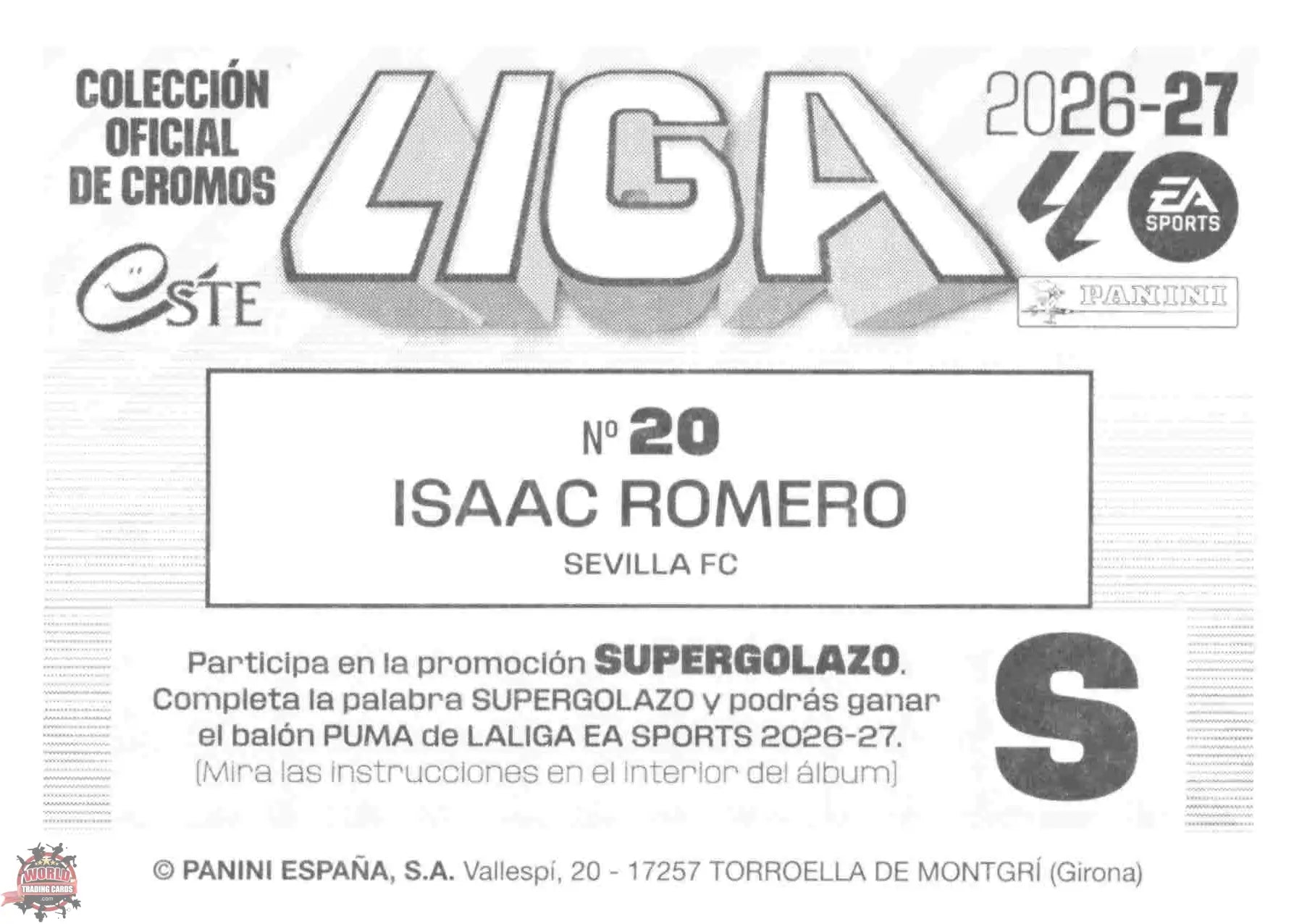 Panini | Liga Este | 2026-2027 | Sevilla FC | Basico | #20 | Isaac Romero
