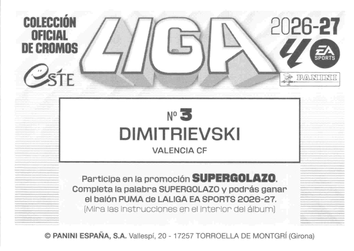Panini | Liga Este | 2026-2027 | Valencia CF | Basico | #03 | Dimitrievski