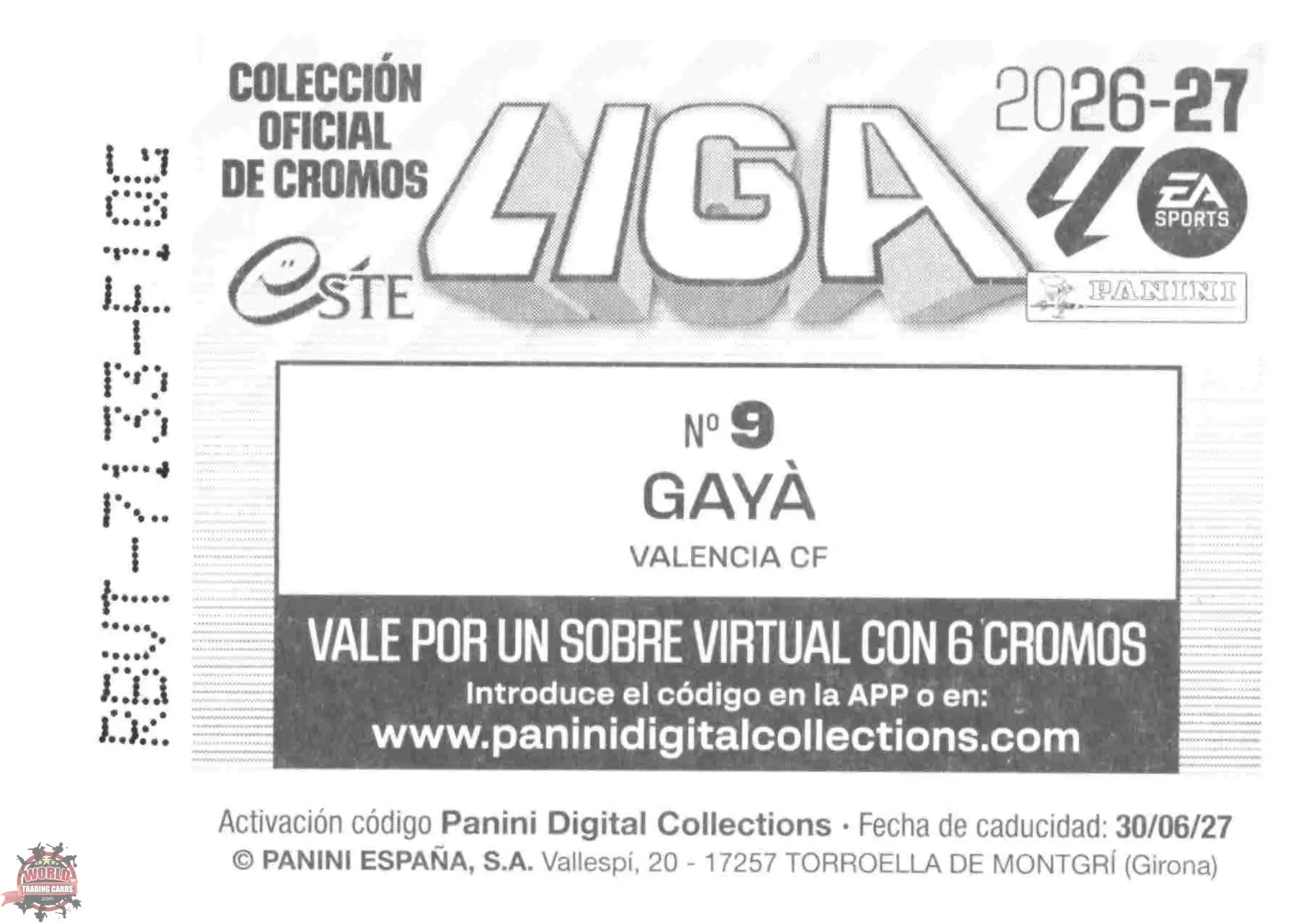 Panini | Liga Este | 2026-2027 | Valencia CF | Basico | #09 | Gayà