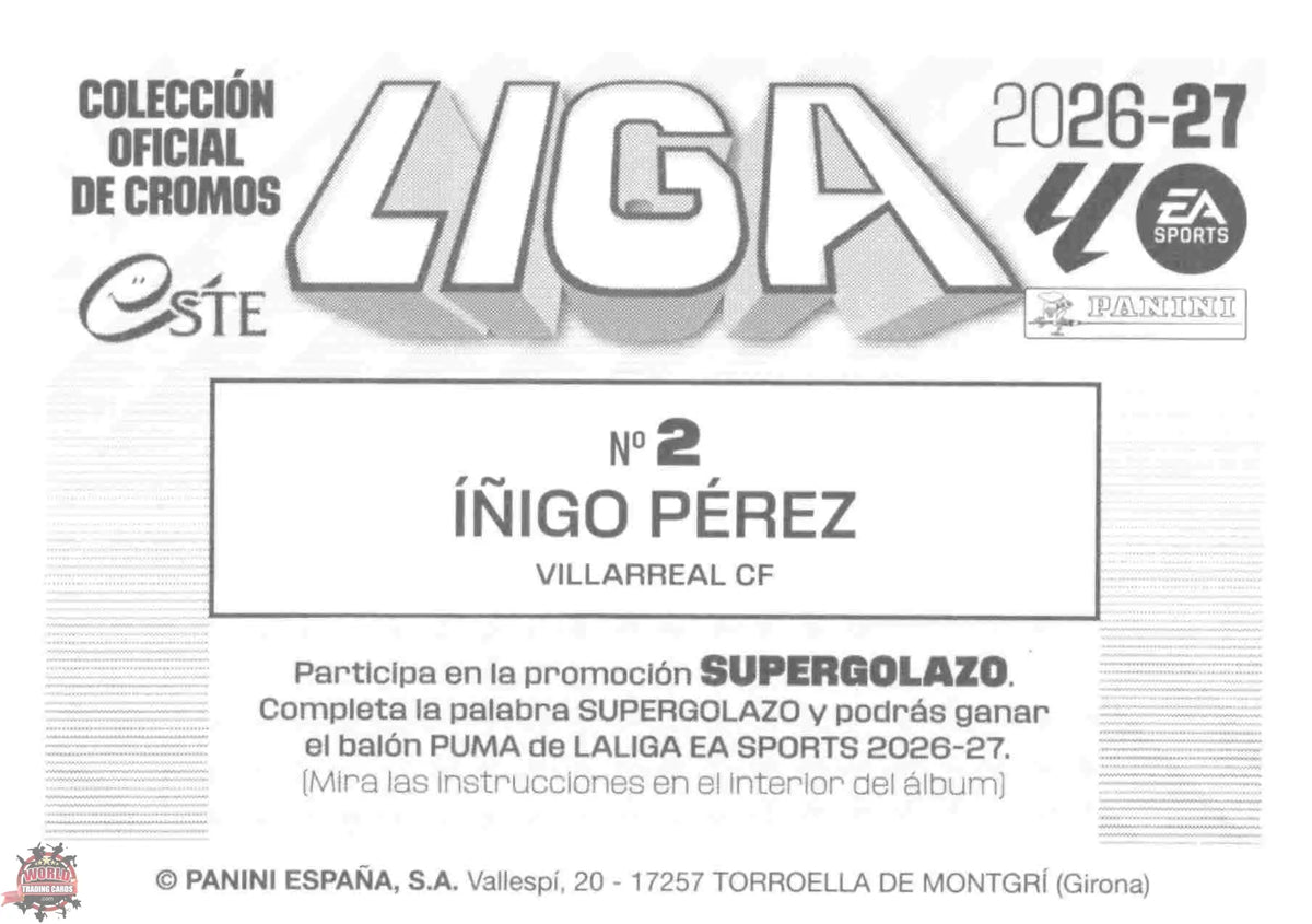 Panini | Liga Este | 2026-2027 | Villarreal CF | Basico | #02 | Íñigo Pérez