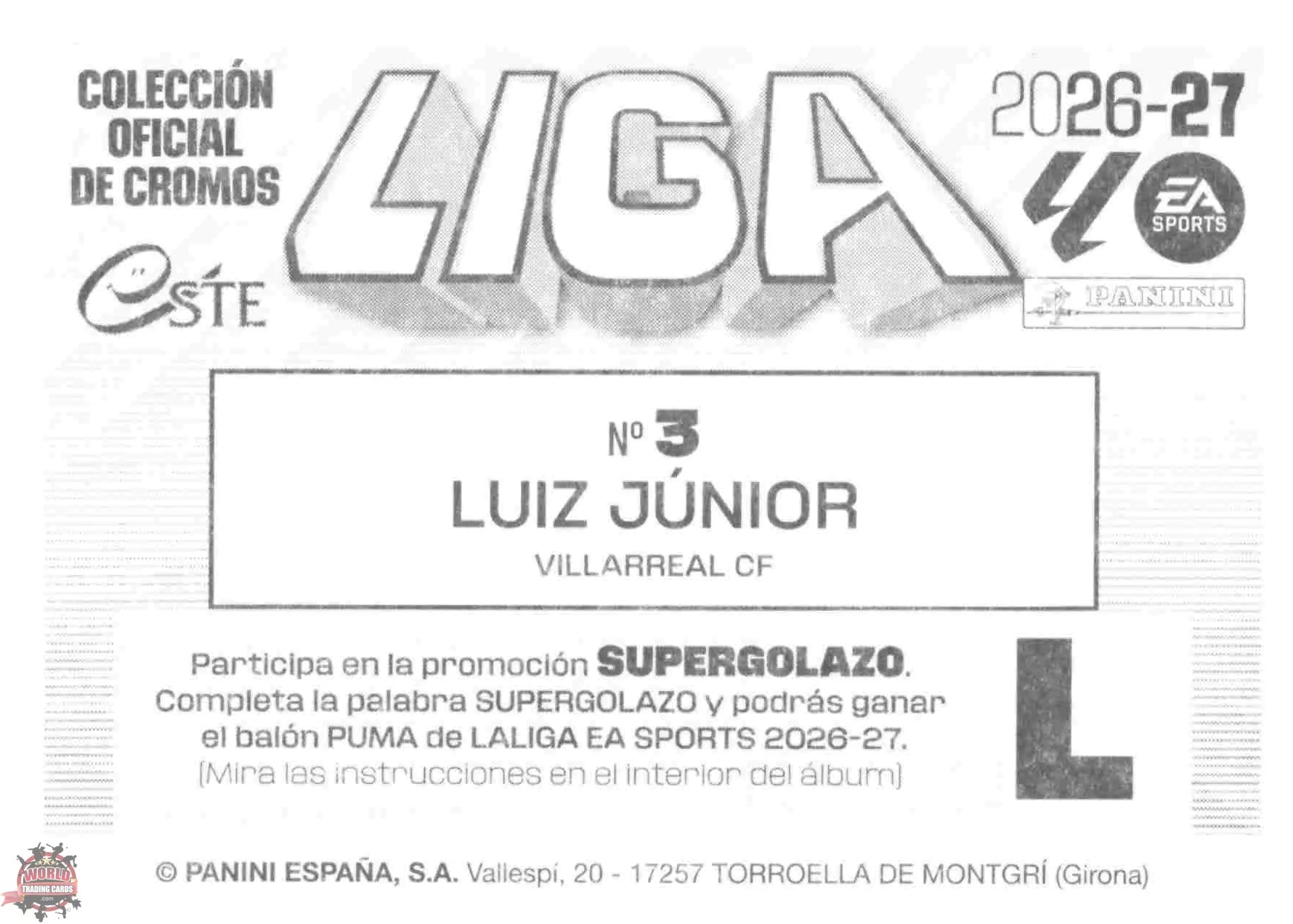 Panini | Liga Este | 2026-2027 | Villarreal CF | Basico | #03 | Luiz Júnior