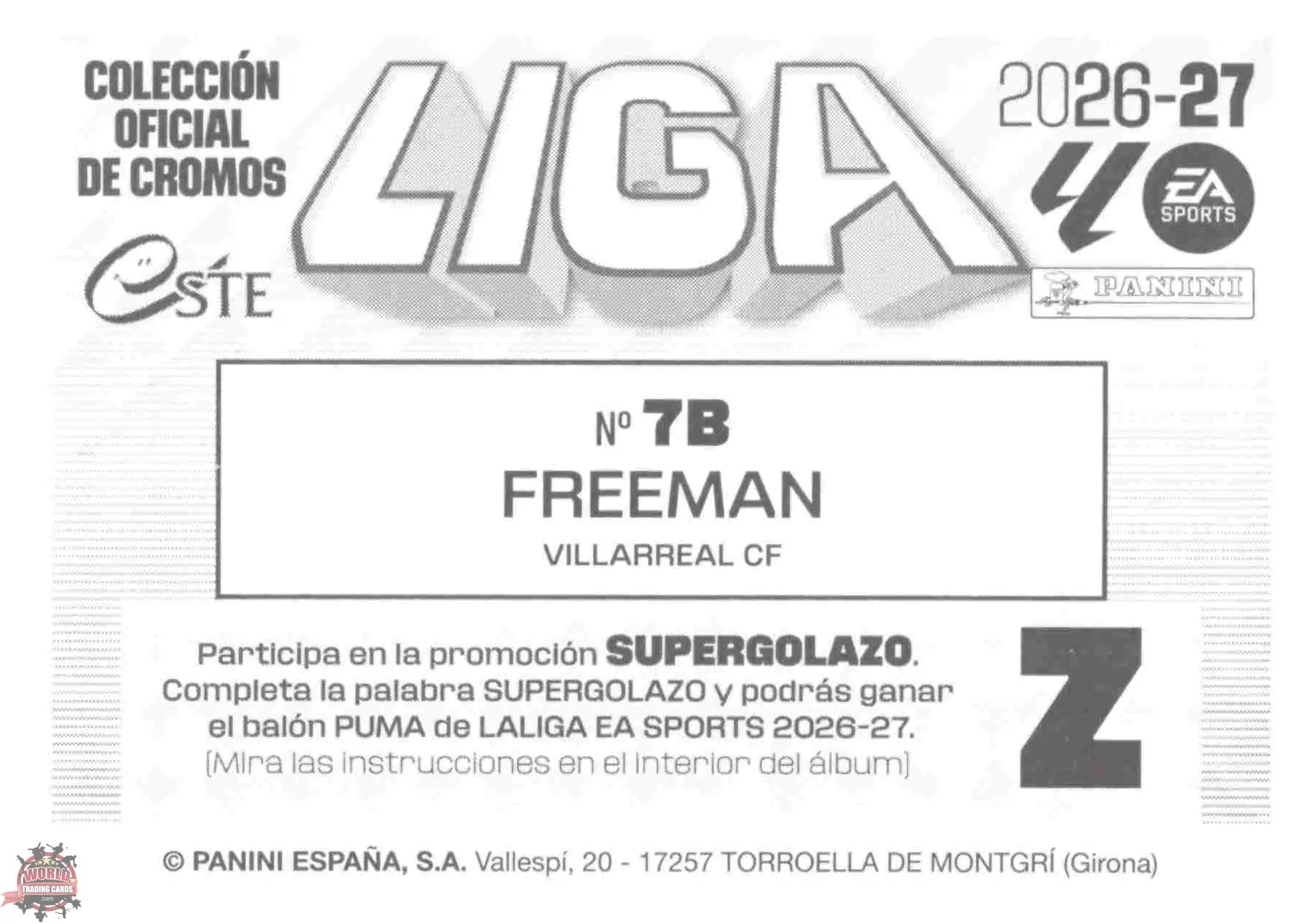 Panini | Liga Este | 2026-2027 | Villarreal CF | Basico | #07B | Freeman